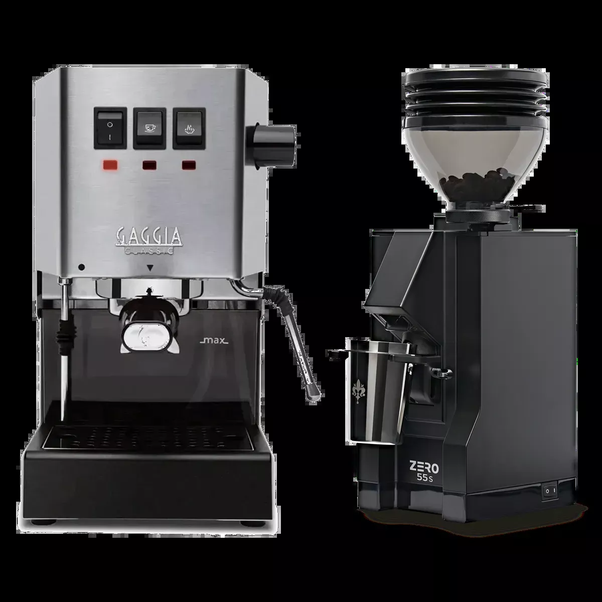 Gaggia Classic E24 Stainless Steel & Eureka Mignon Zero 55s Single Dose Coffee Grinder (Matte Black) Bundle