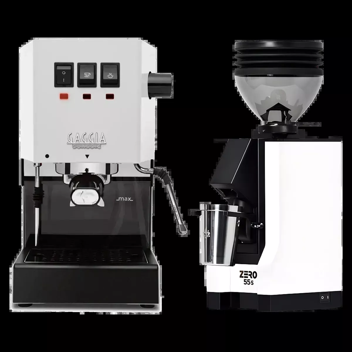 Gaggia Classic E24 White & Eureka Mignon Zero 55s Single Dose Coffee Grinder (White) Bundle
