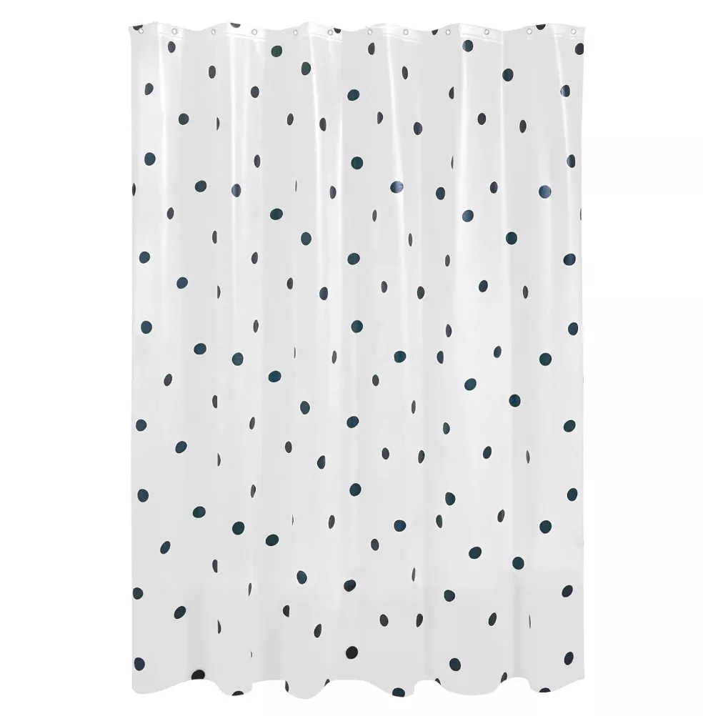 IDesign Water Resistant Peva Shower Curtain – Black Dots– 72" x 72"