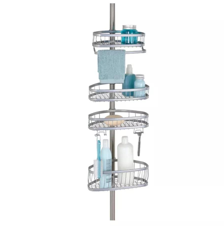 iDesign York Metal Wire Tension Rod Corner Caddy 2 – Silver