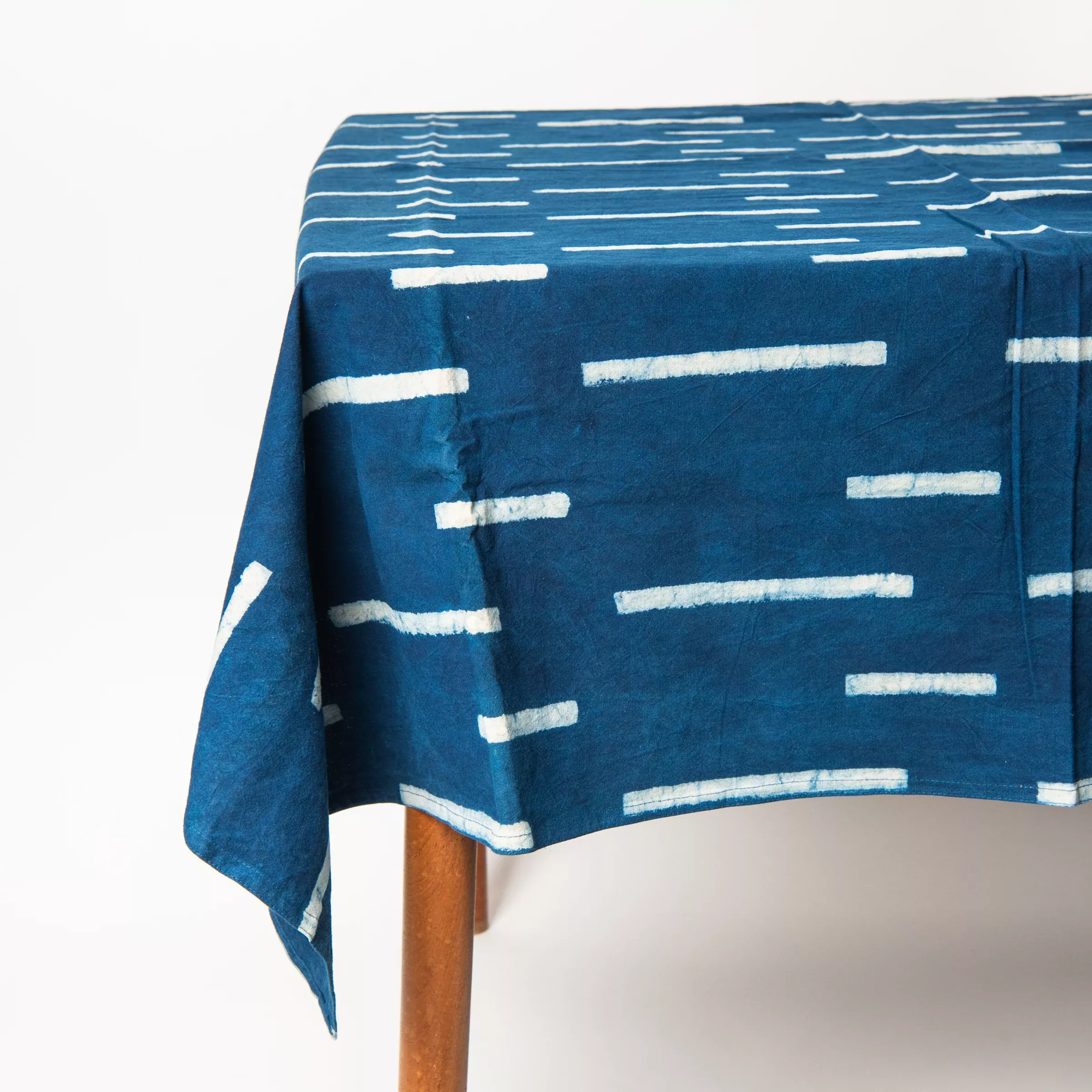 Indigo Block Print Tablecloth, 60" x 104"