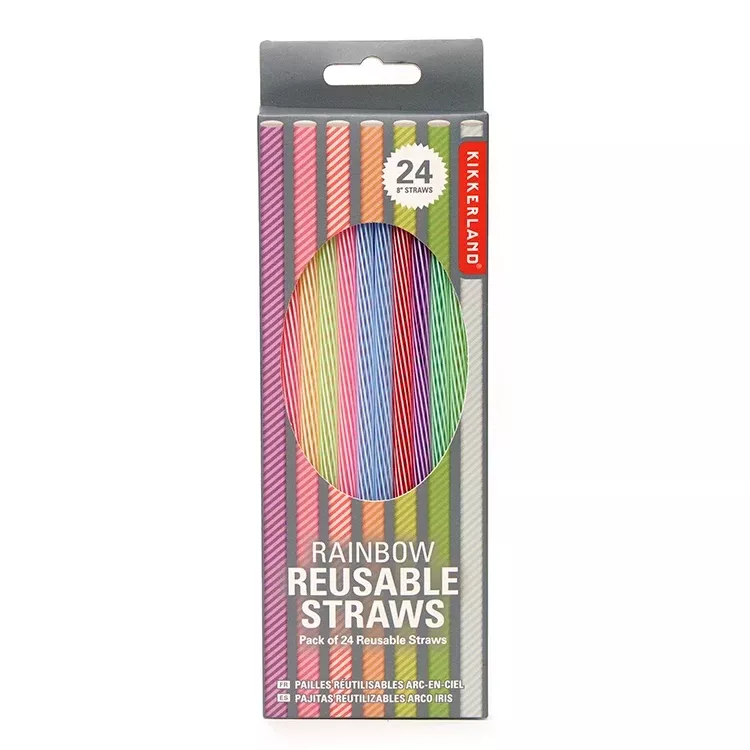 Kikkerland Reusable Rainbow Drinking Straws – Set of 24
