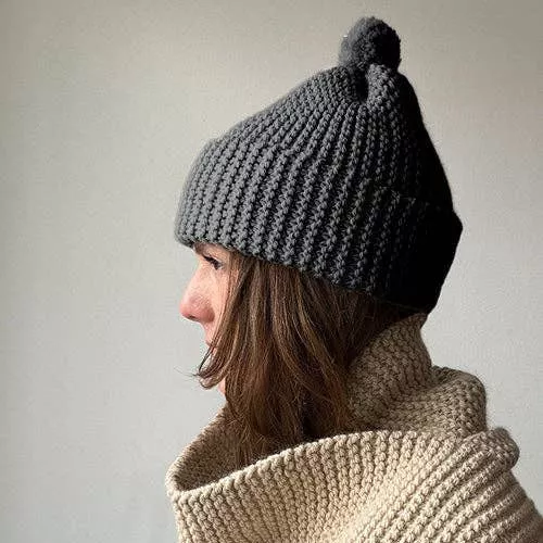 Knitting Craft Kit: Classic Pom Beanie in Medium Grey