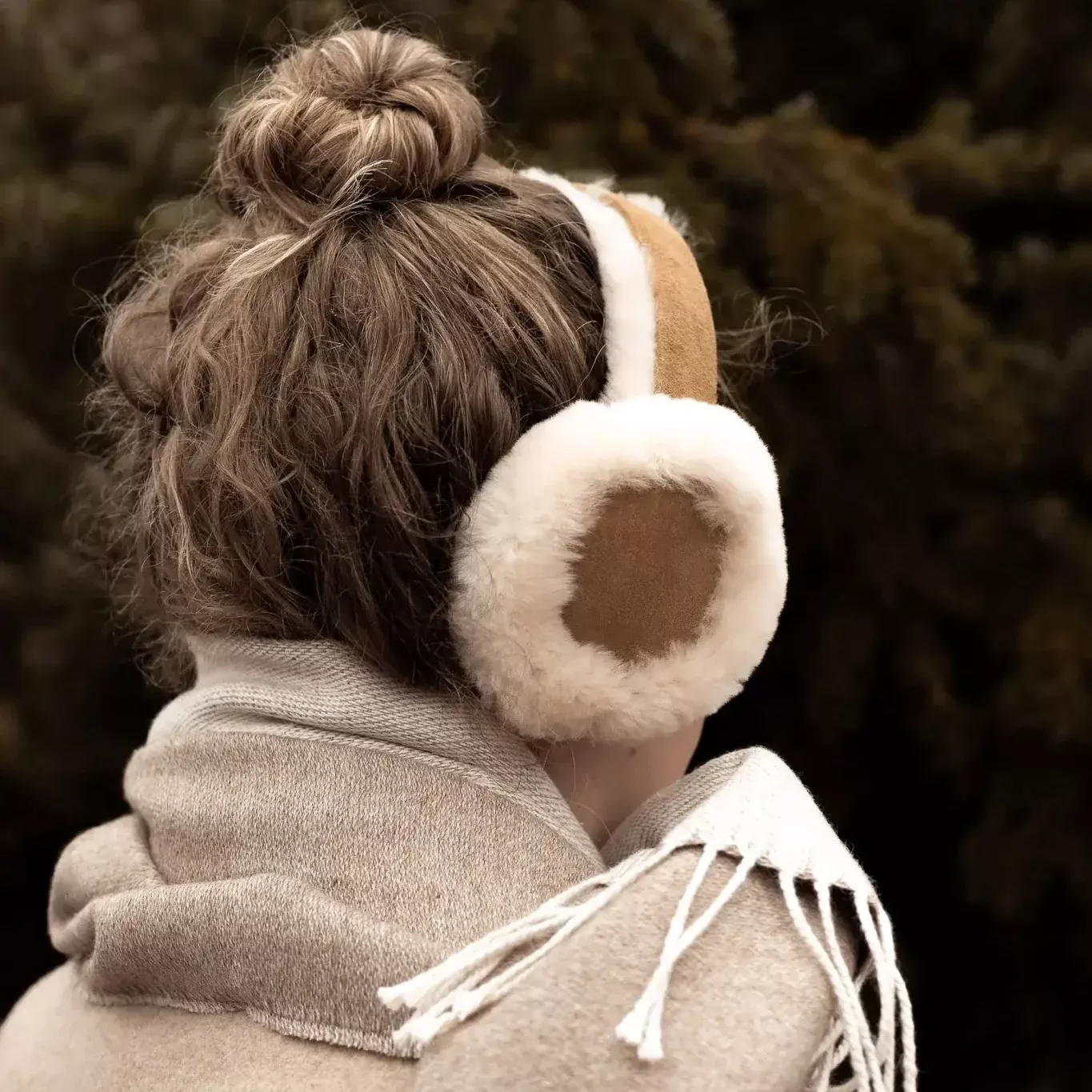 Lambswool And Suede Earmuffs in Camel