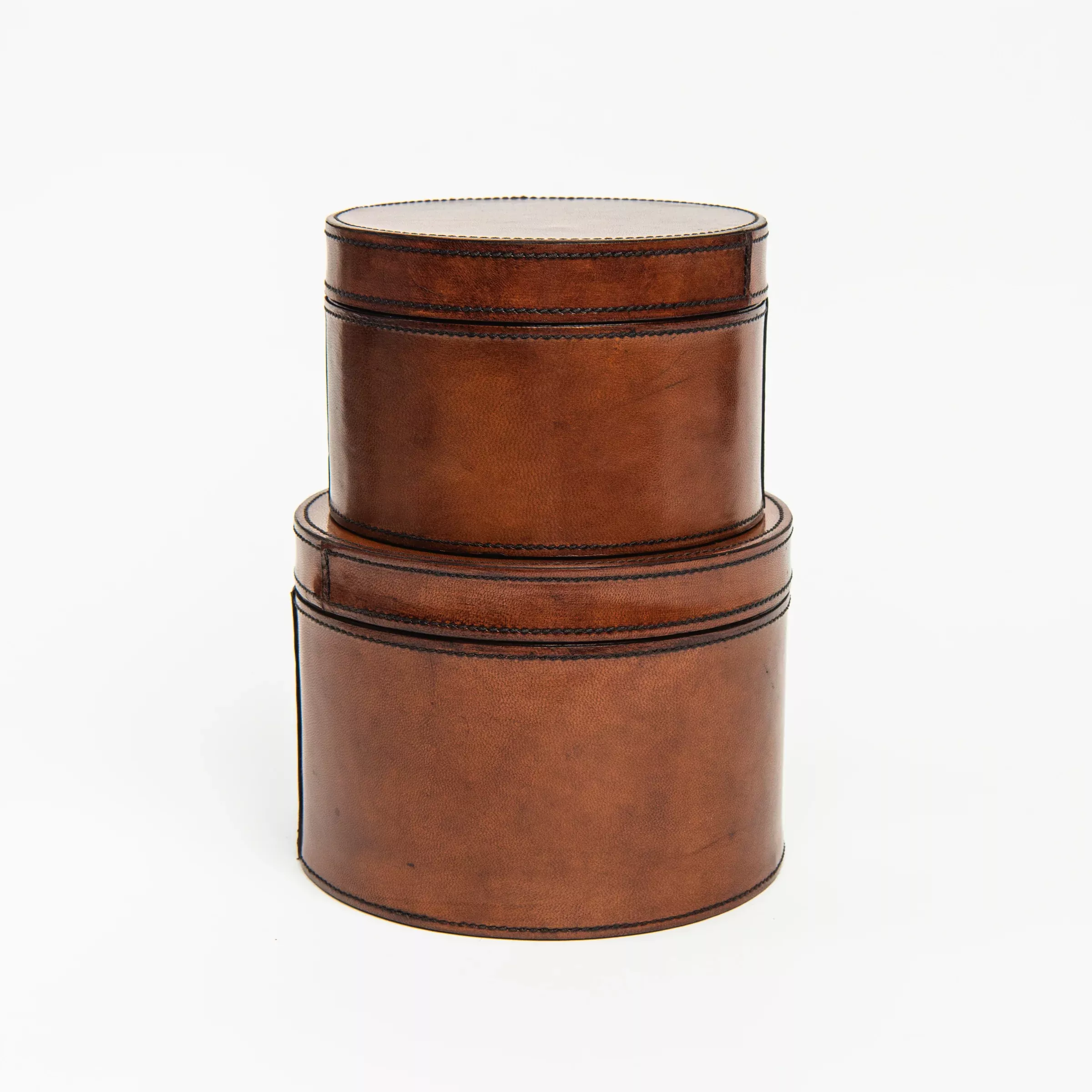 Large Dapper Leather Round Box