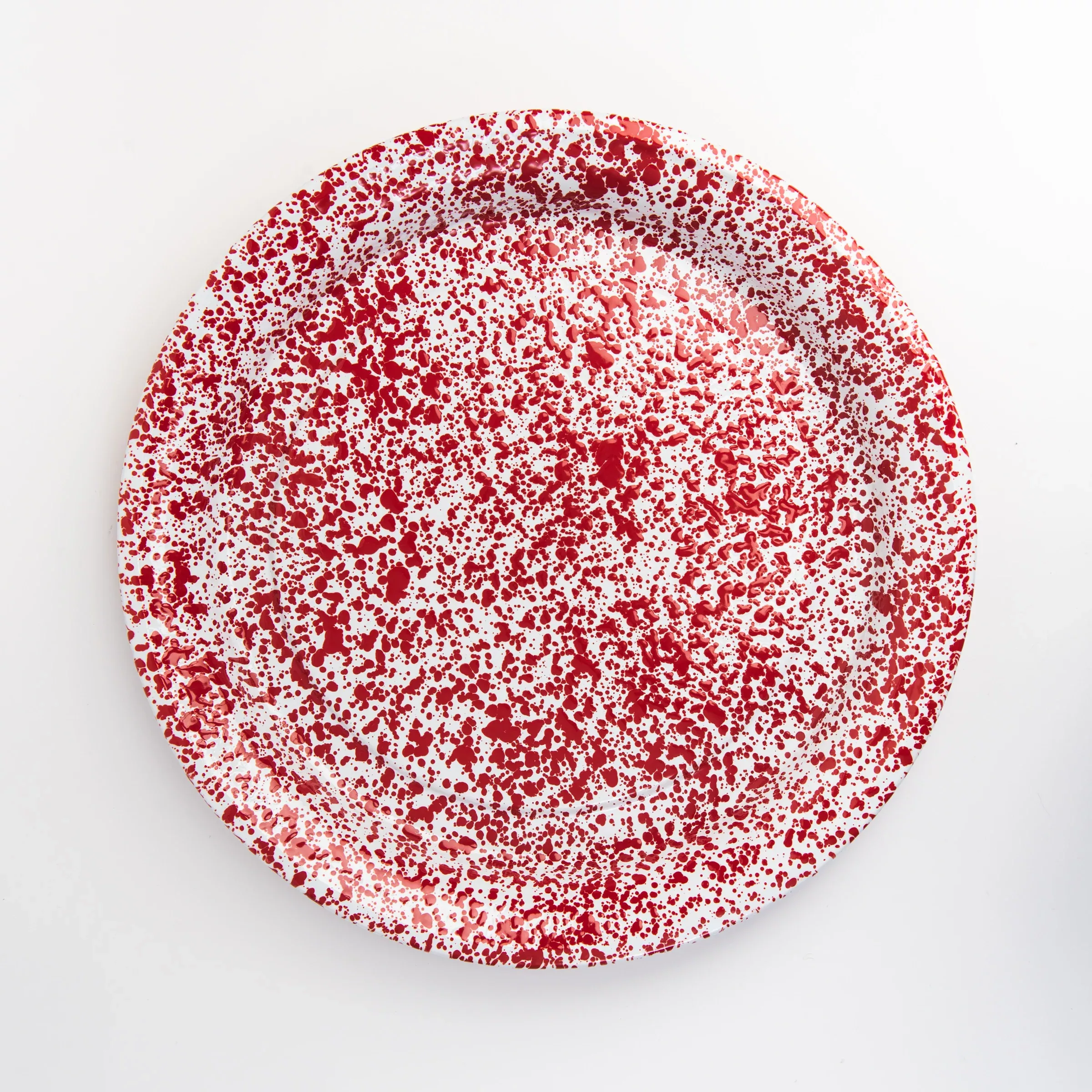 Large Enamelware Round Serving Tray in Red