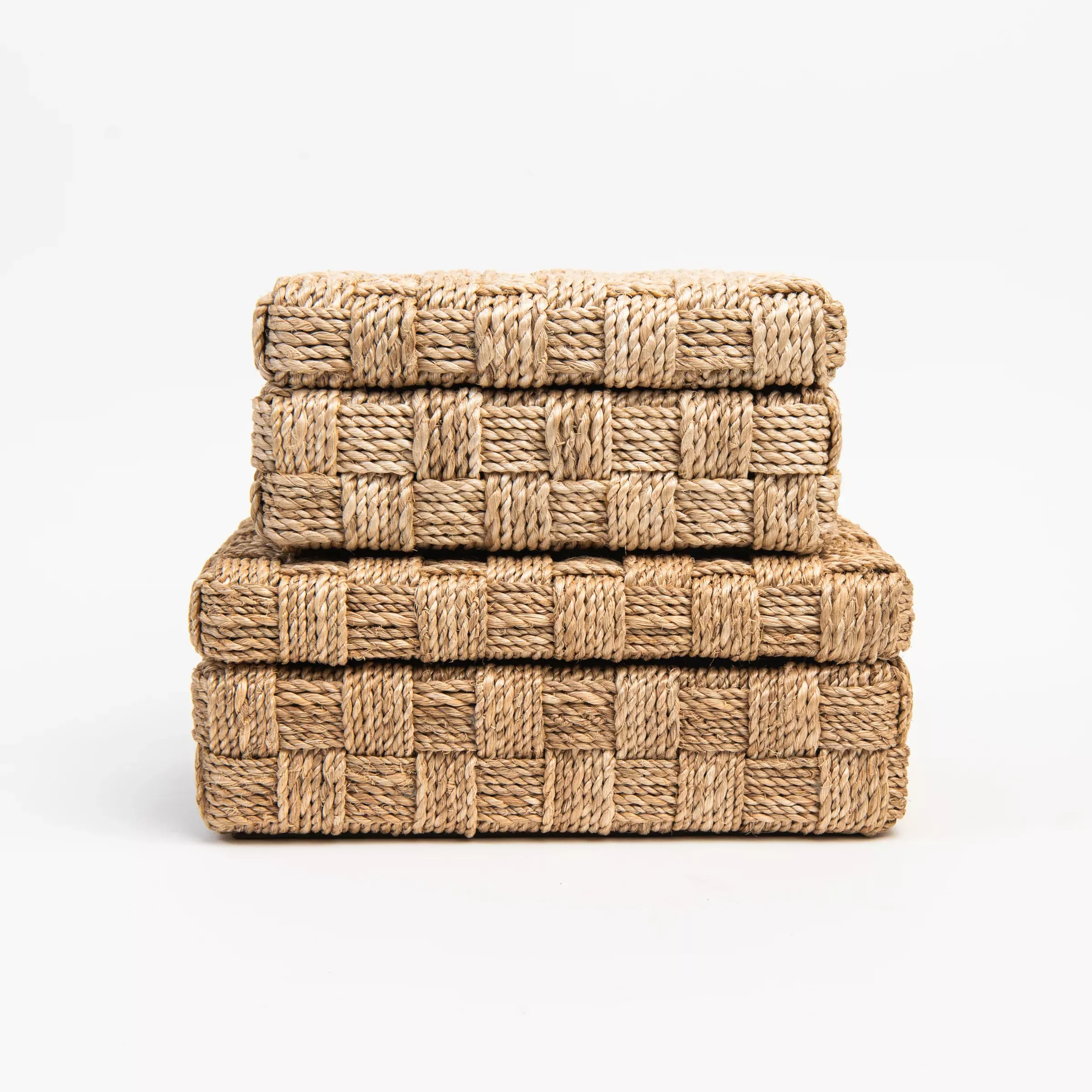 Large Natural Abaca Rope Hinged Box