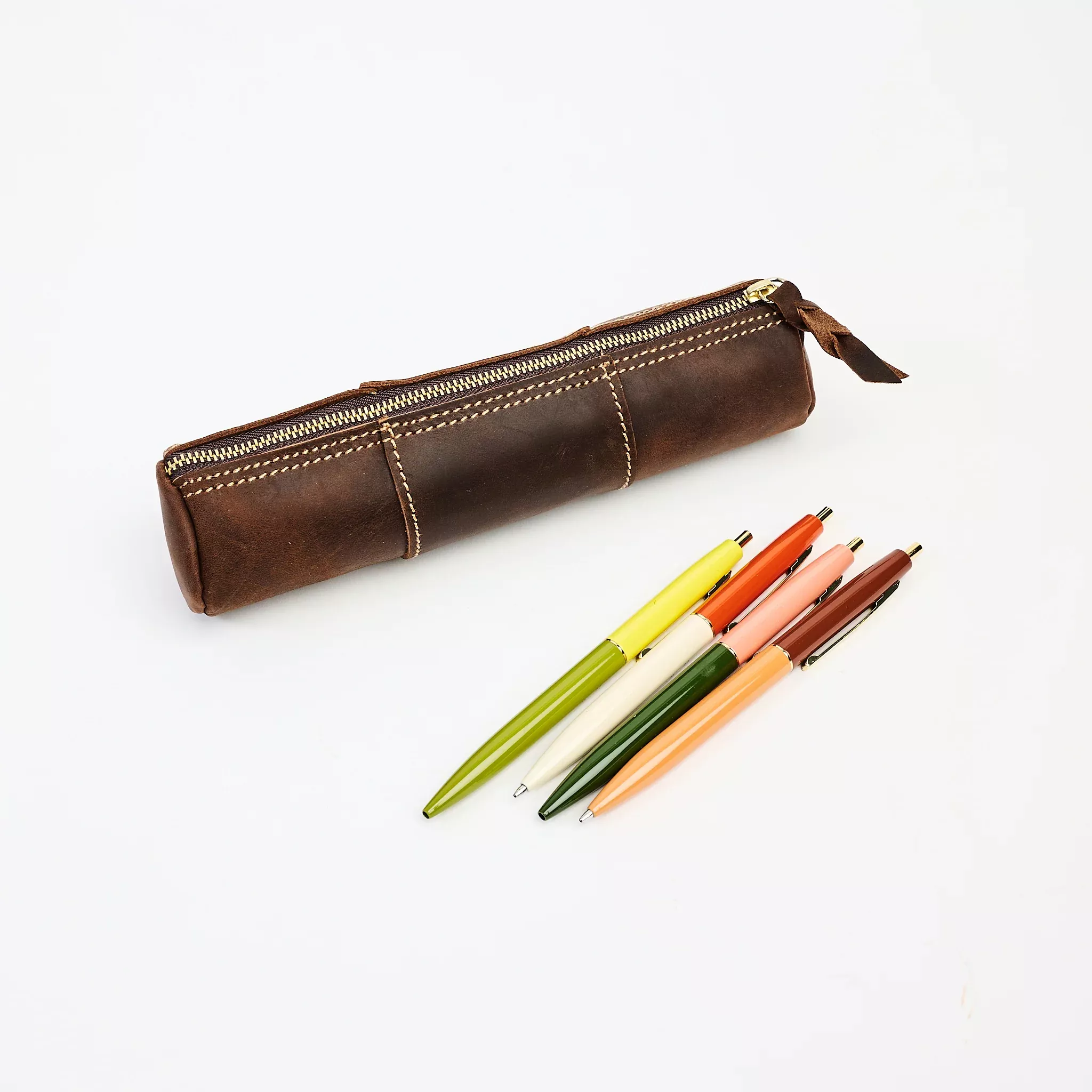 Leather Pencil Case in Dark Brown