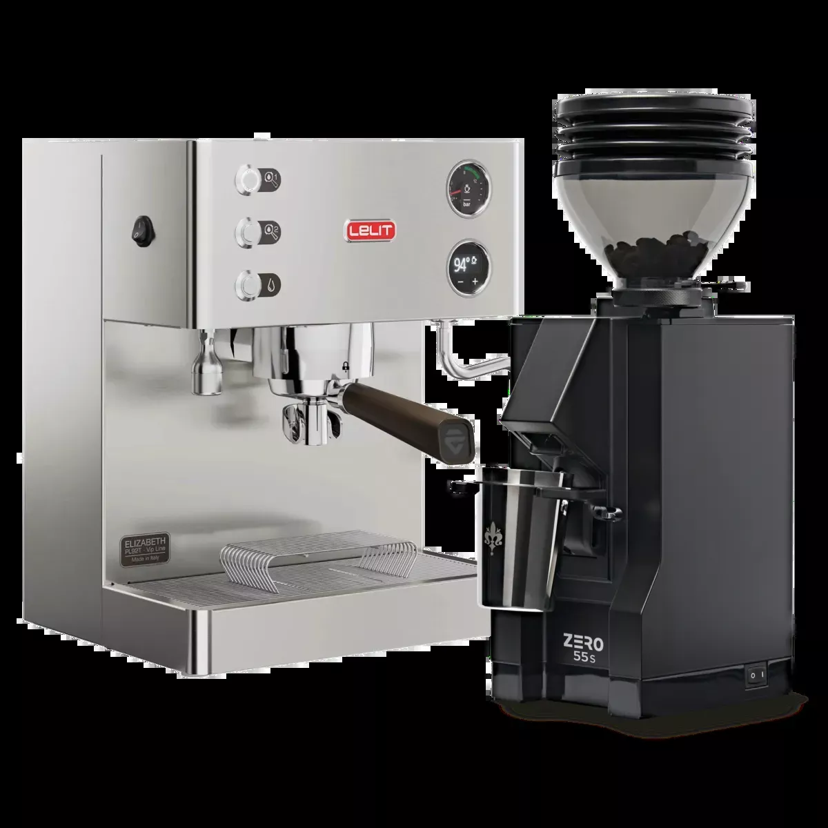 Lelit Elizabeth V3 Semi-Automatic Espresso Machine PL92T (Stainless Steel) & Eureka Mignon Zero 55s Single Dose Coffee Grinder (White) Bundle