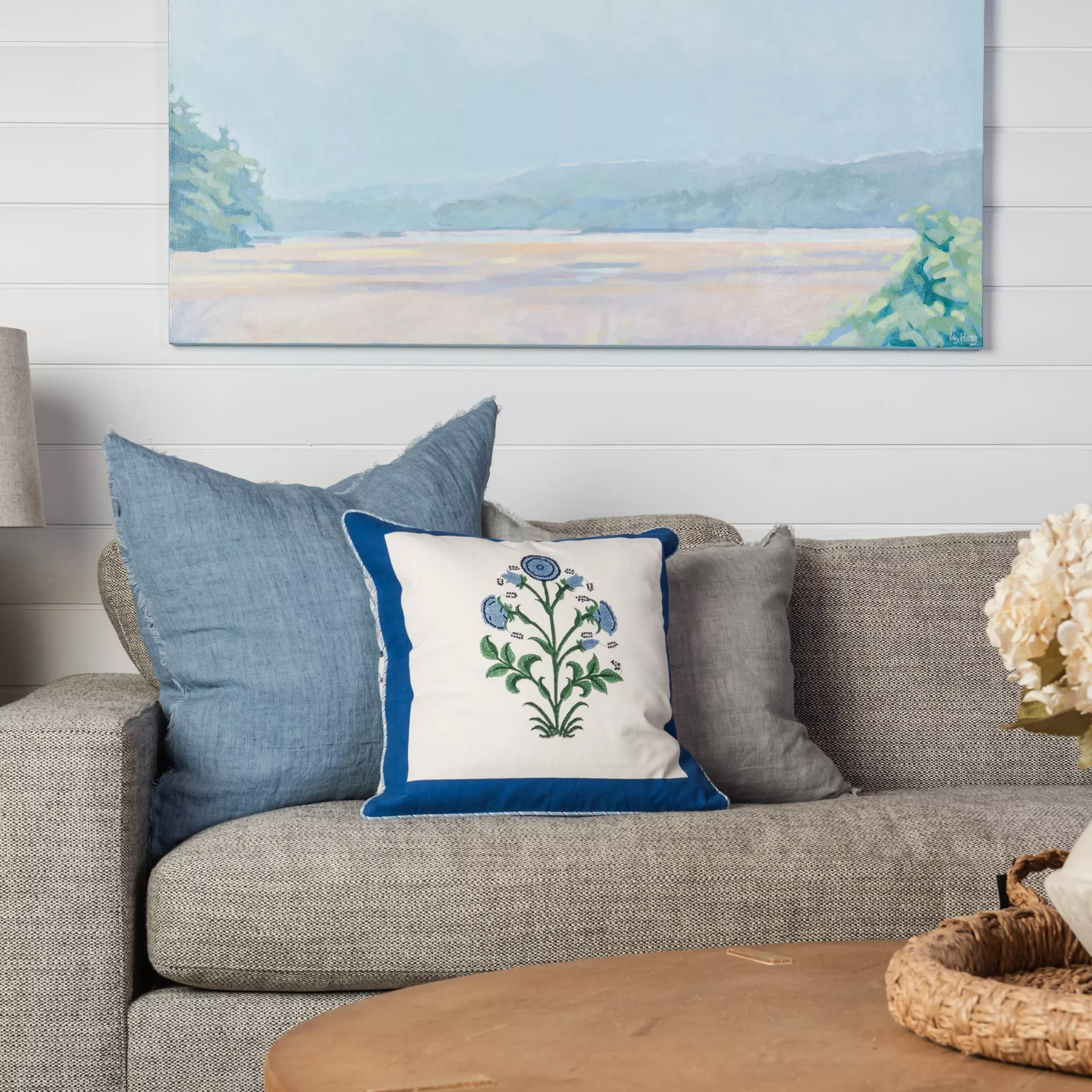 Lina Linen 20" Square Pillow in Grey