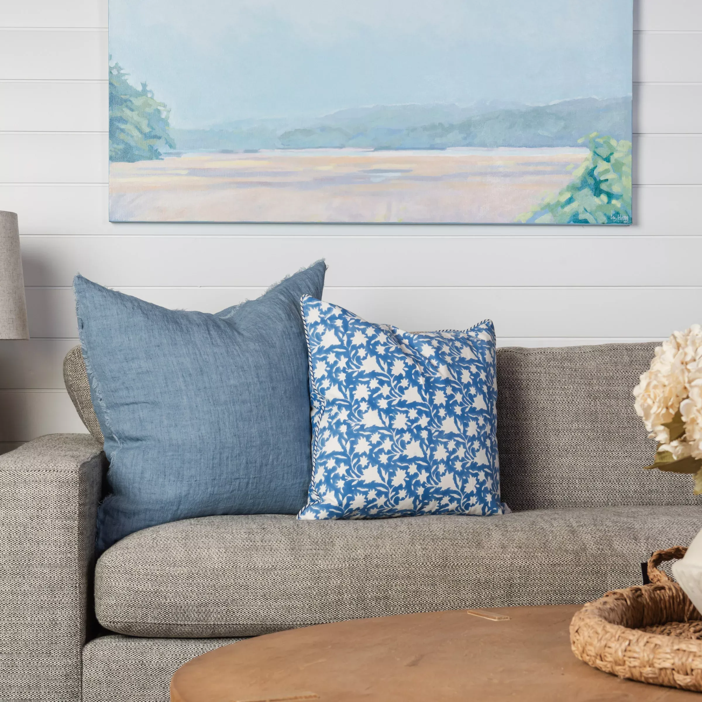 Lina Linen 24" Square Pillow Cover in Arctic Blue