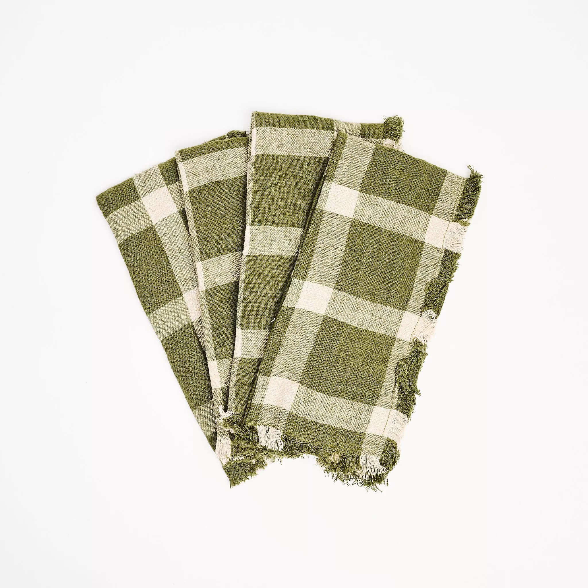 Linen Green Plaid Napkins, Set of 4