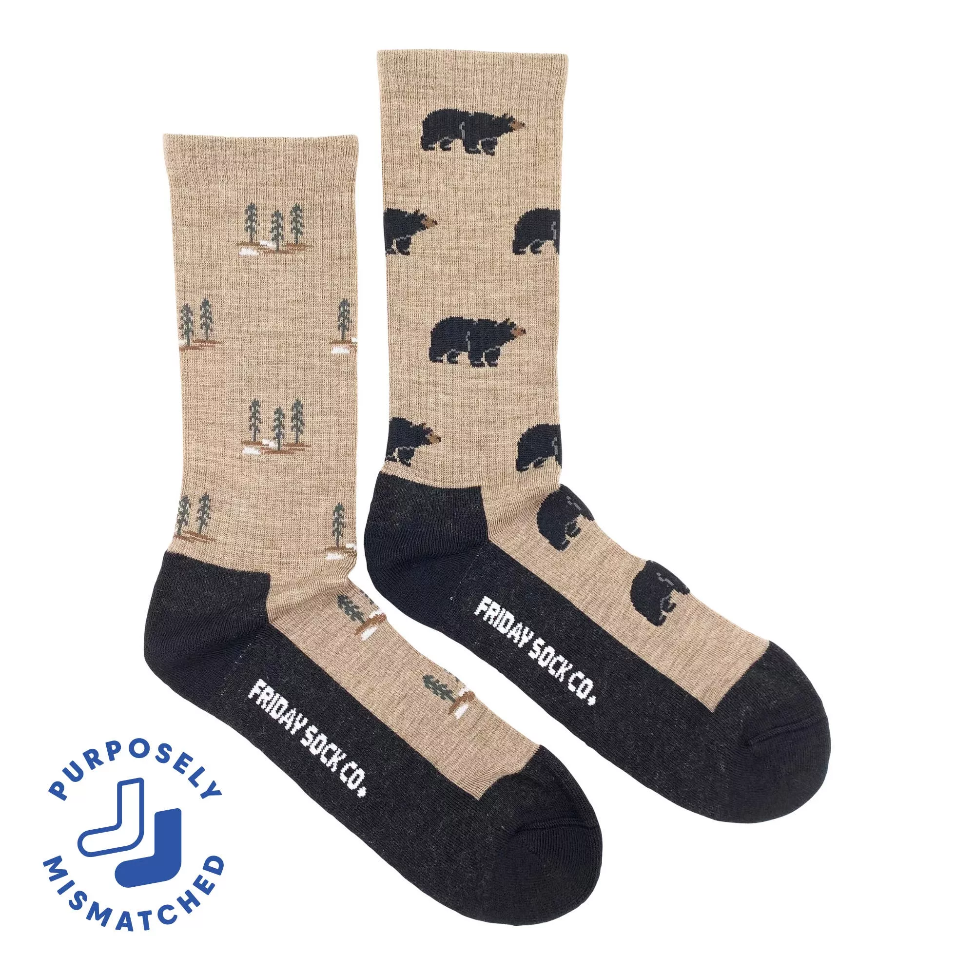 Men's Mismatched Bear & Tree Merino Wool Socks