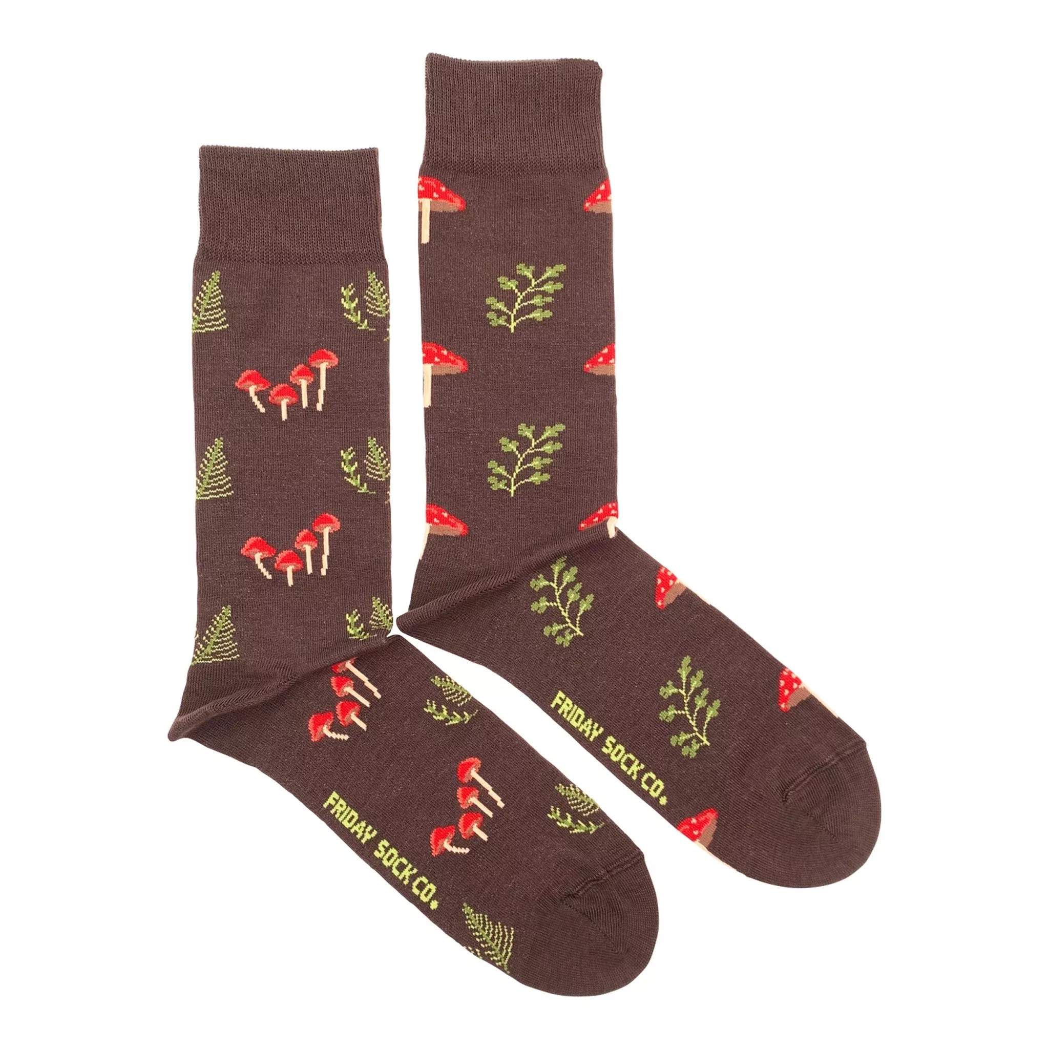 Mismatched Men's Socks in Mushroom Forest Print