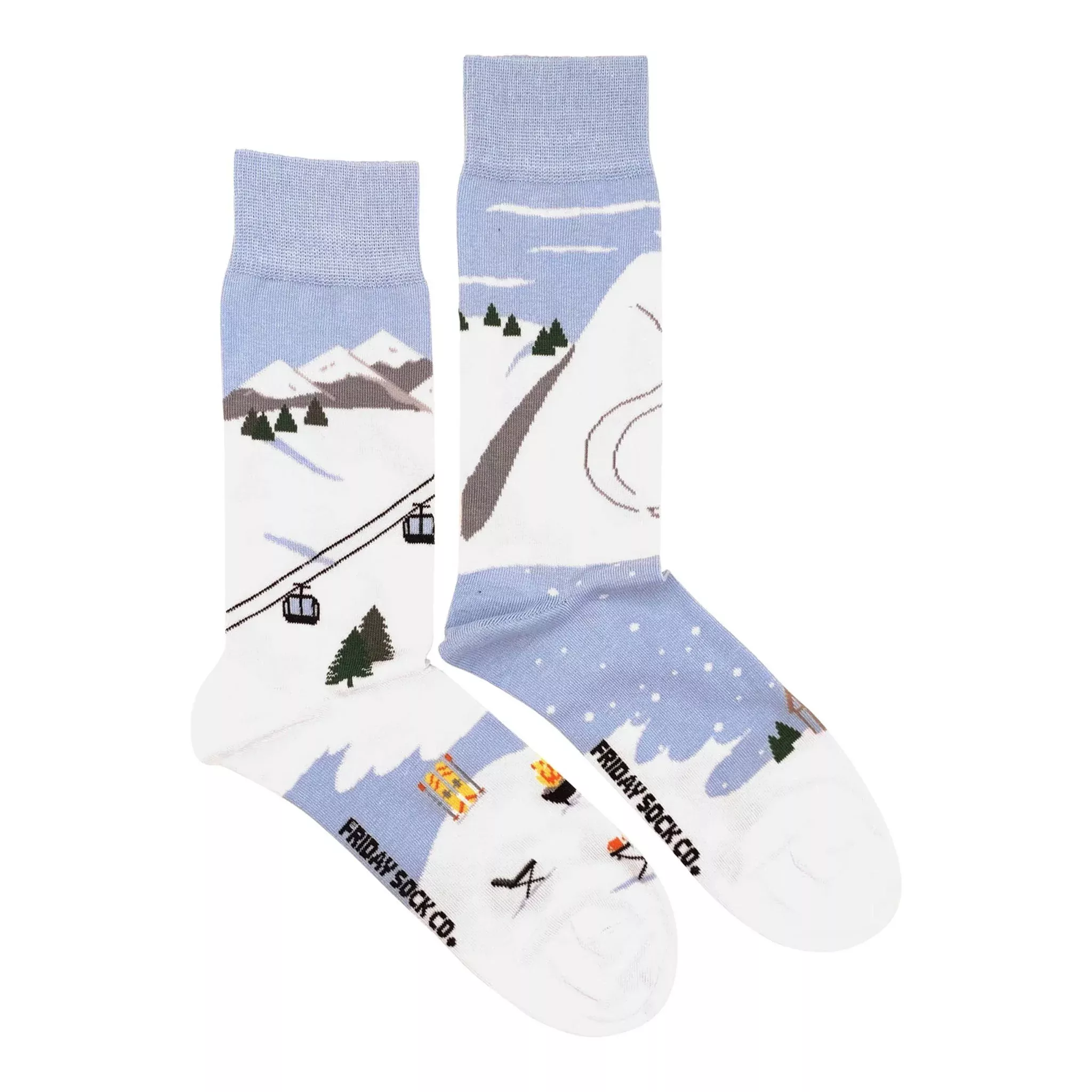 Mismatched Men's Socks in Ski Scene Print