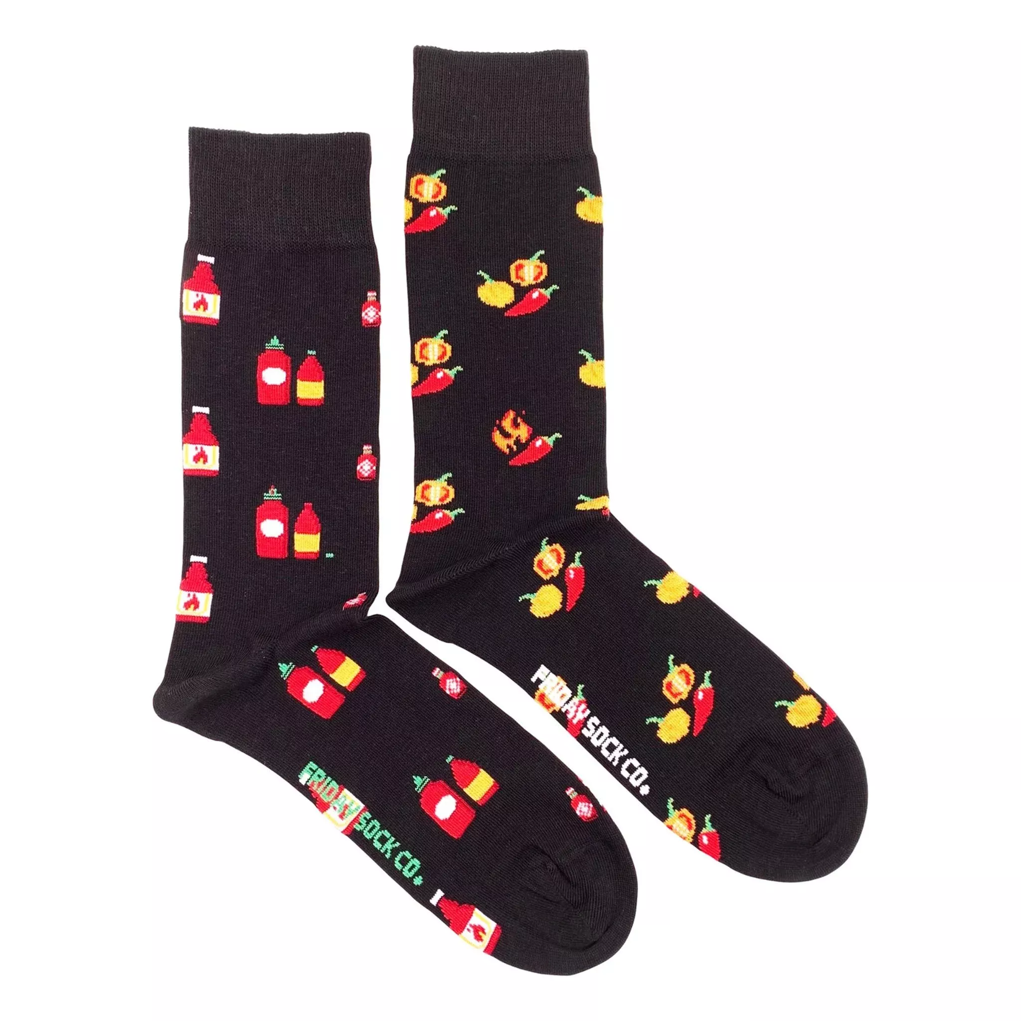 Mismatched Men's Socks with Hot Sauce + Peppers
