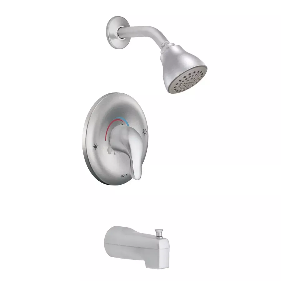 Moen Posi-Temp Pressure Balanced Tub and Shower Trim with 2.5 GPM Shower Head and Tub Spout from the 90 Degree Collection – Less Valve