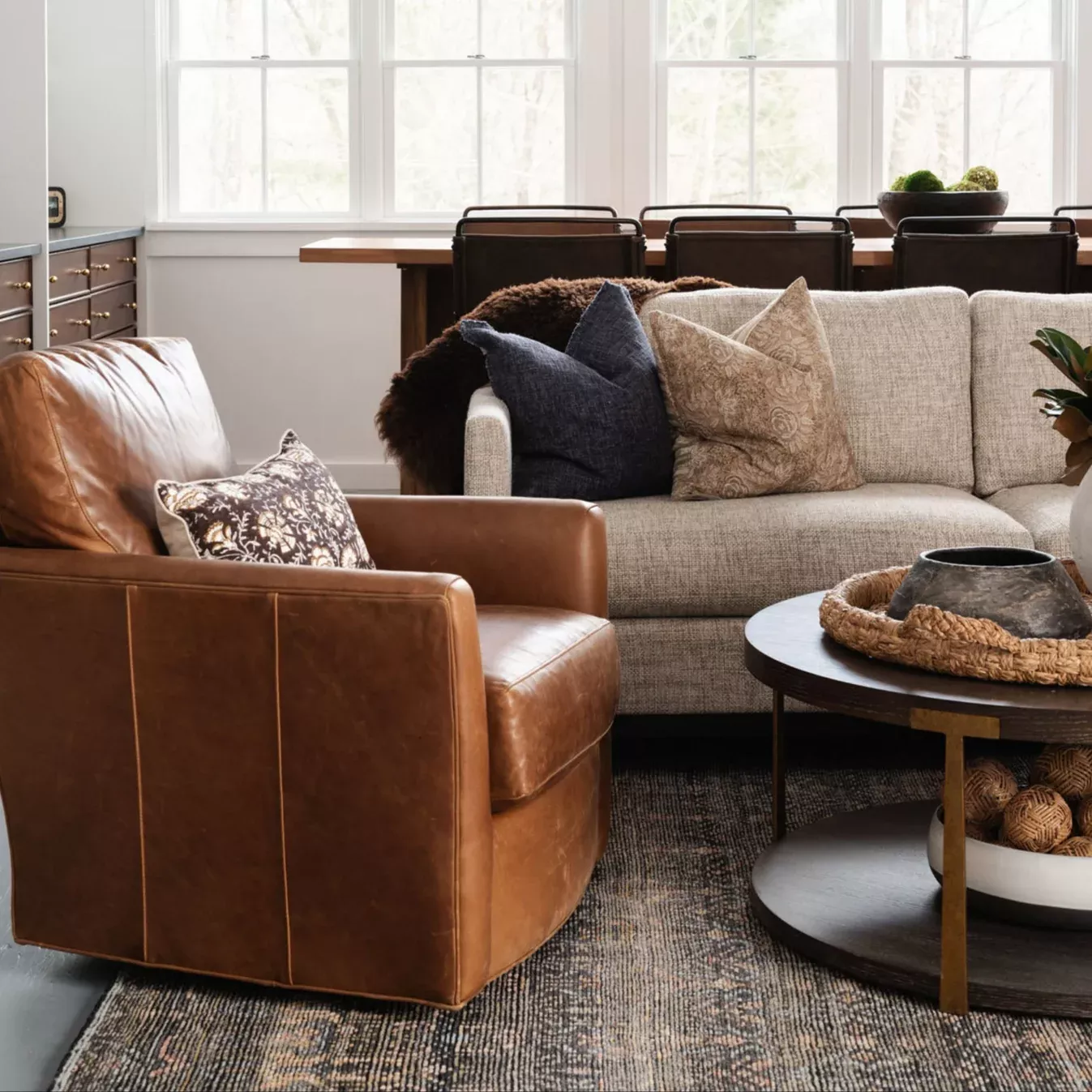 Murphey Leather Swivel Chair in Stetson Chestnut