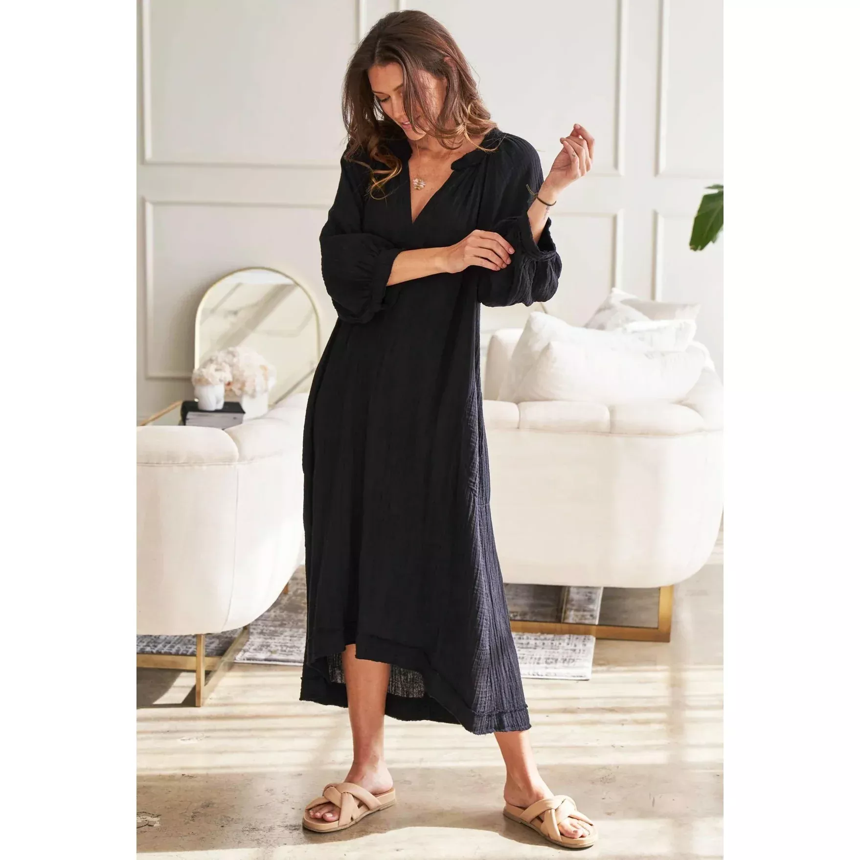 Ocean + Main Gauze Dress with Pockets in Black