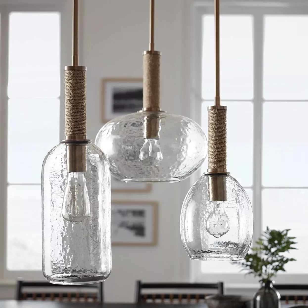 Palecek Bronson Glass Pendant, Wide in Brass