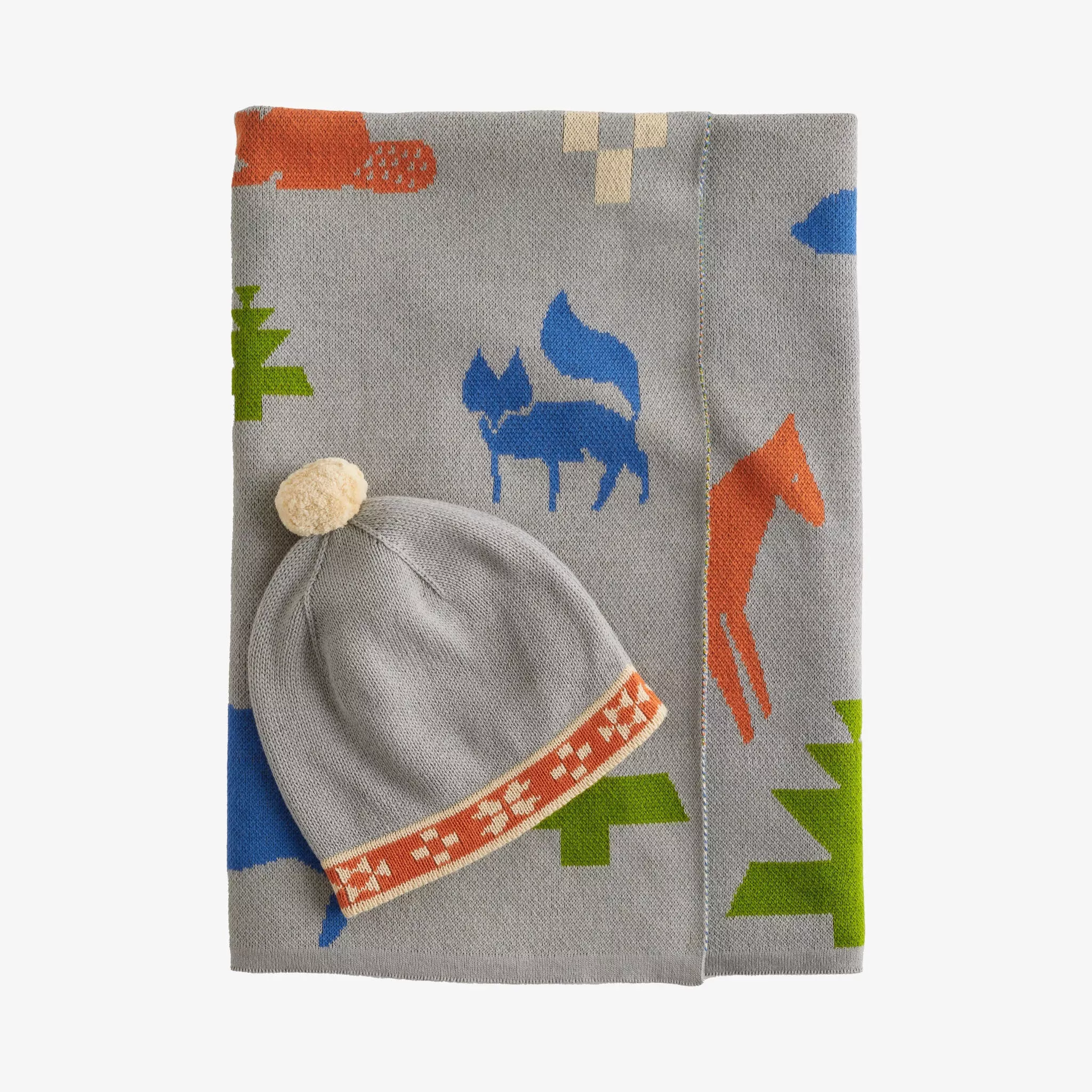 Pendleton Knit Baby Blanket and Beanie in Path Grey Mix