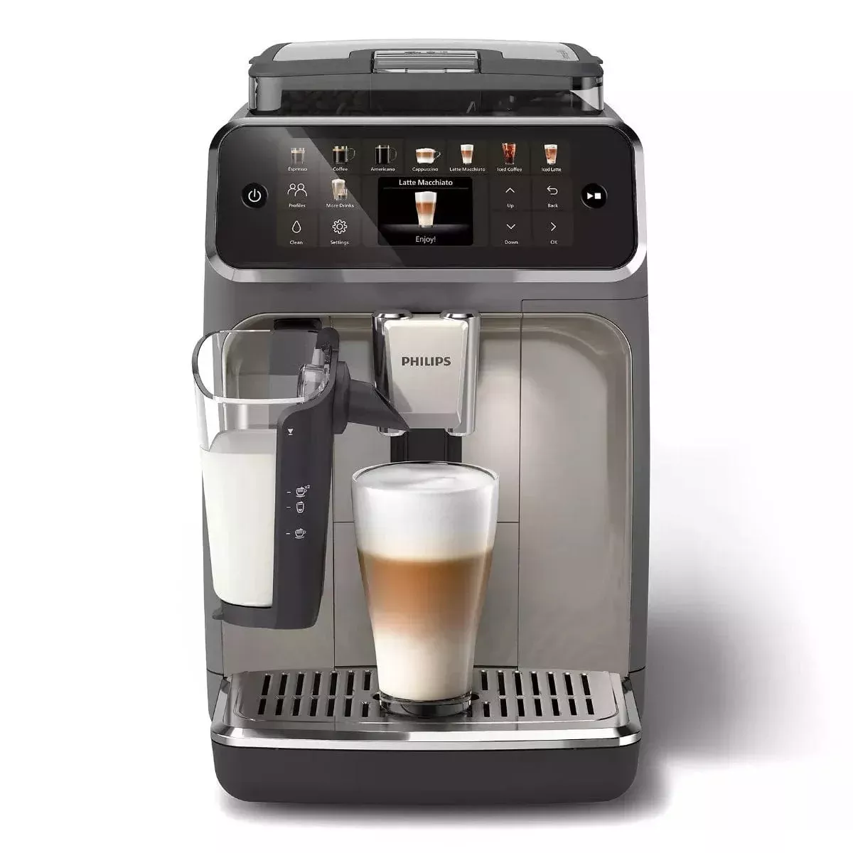 Philips 5500 LatteGo Super Automatic Espresso, Cappuccino, & Latte Machine with SilentBrew EP5544/90 (Grey Chrome) - Open Box, Unused