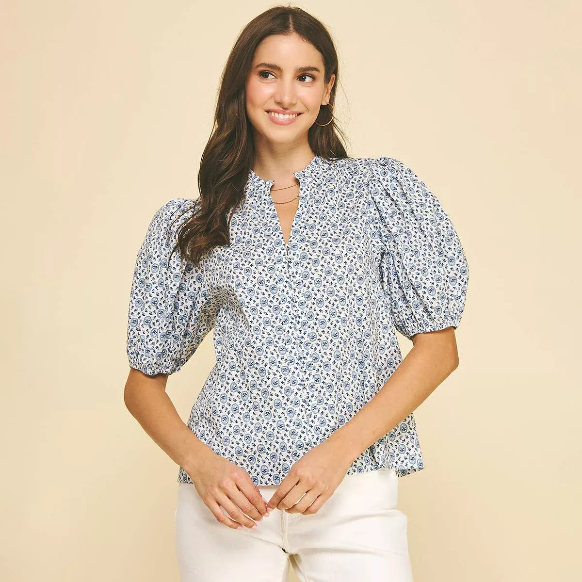 Pinch Floral Button Down Blouse in Blue