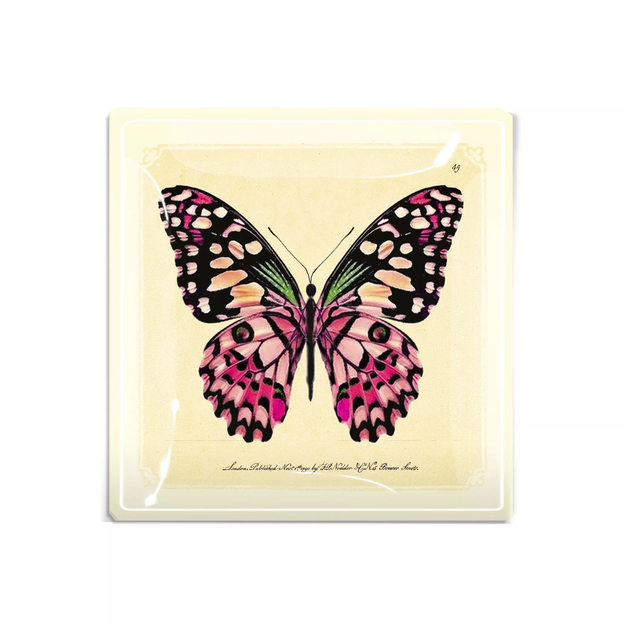 Pink Butterfly Decoupage Glass Tray