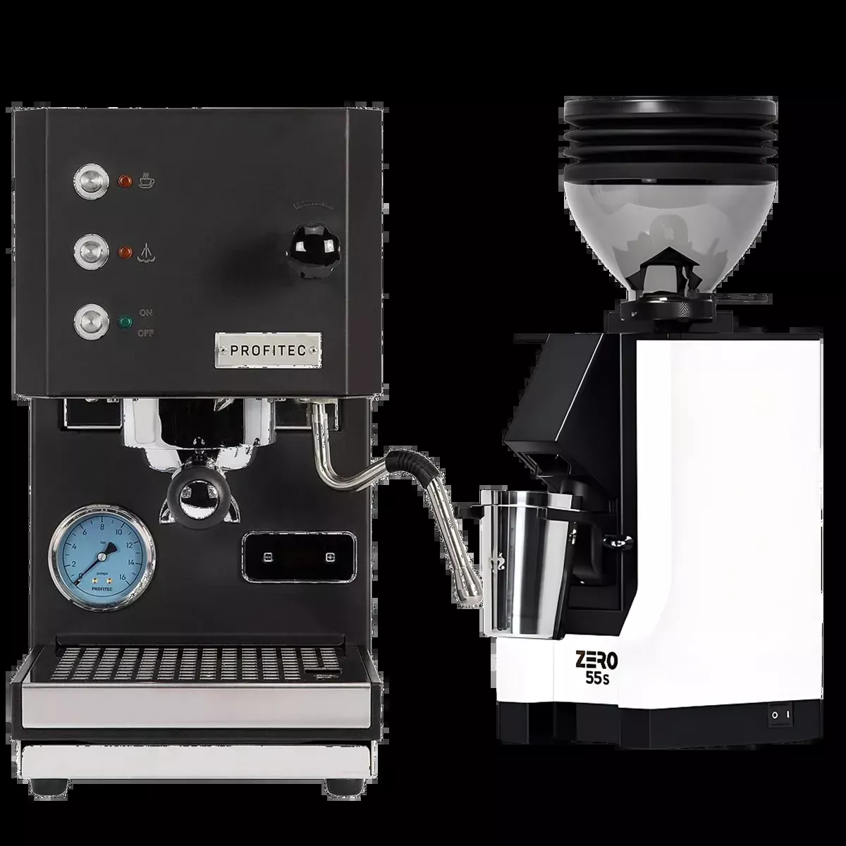 Profitec Go (Black) Espresso Machine & Eureka Mignon Zero 55s Single Dose Coffee Grinder (Matte Black) Bundle