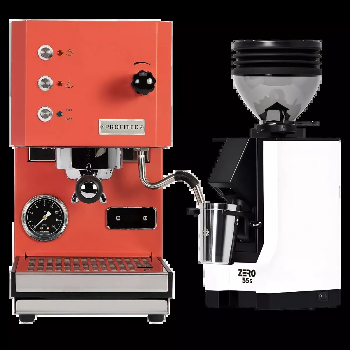Profitec Go (Red) Espresso Machine & Eureka Mignon Zero 55s Single Dose Coffee Grinder (Matte Black) Bundle