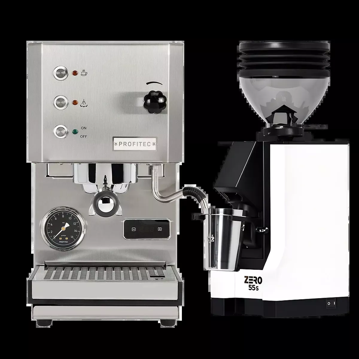 Profitec Go (Stainless Steel) Espresso Machine & Eureka Mignon Zero 55s Single Dose Coffee Grinder (Matte Black) Bundle