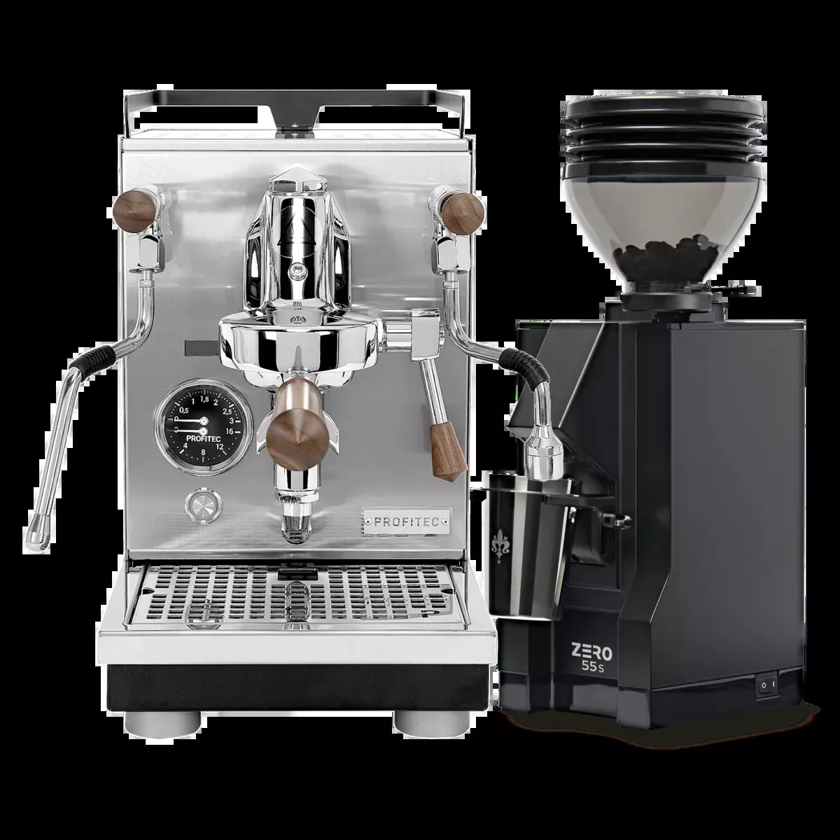 Profitec Jump Espresso Machine & Eureka Mignon Zero 55s Single Dose Coffee Grinder (Matte Black) Bundle