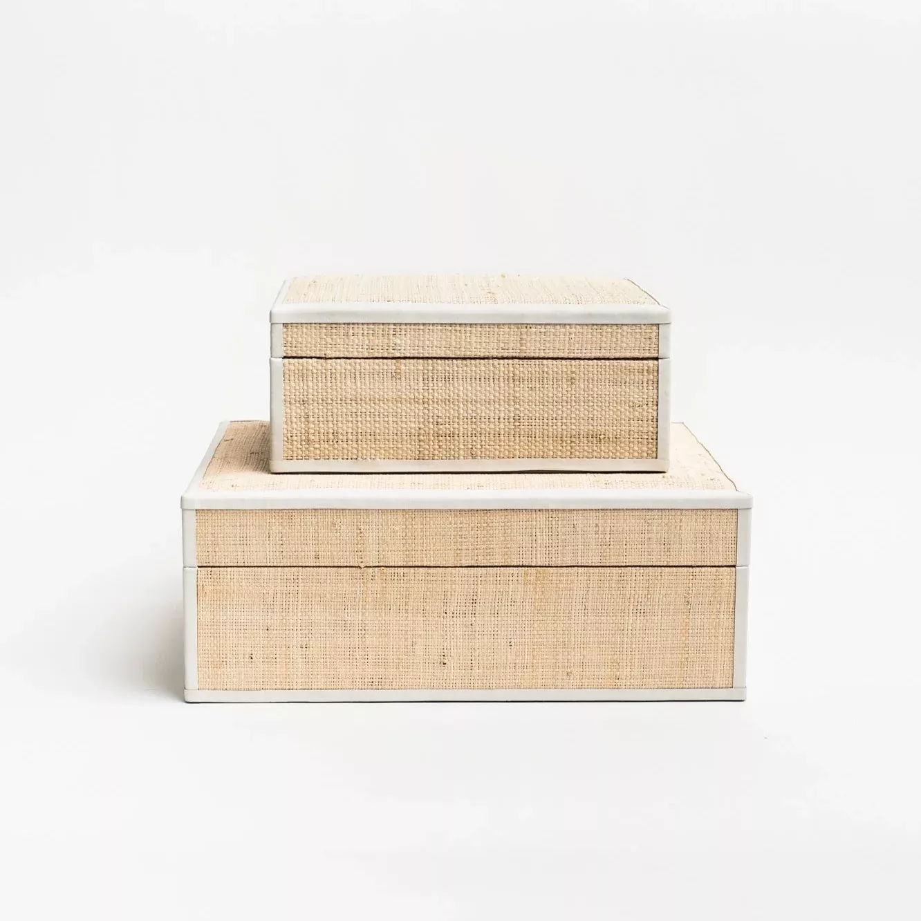 Raffia Box with Leather Trim - Large