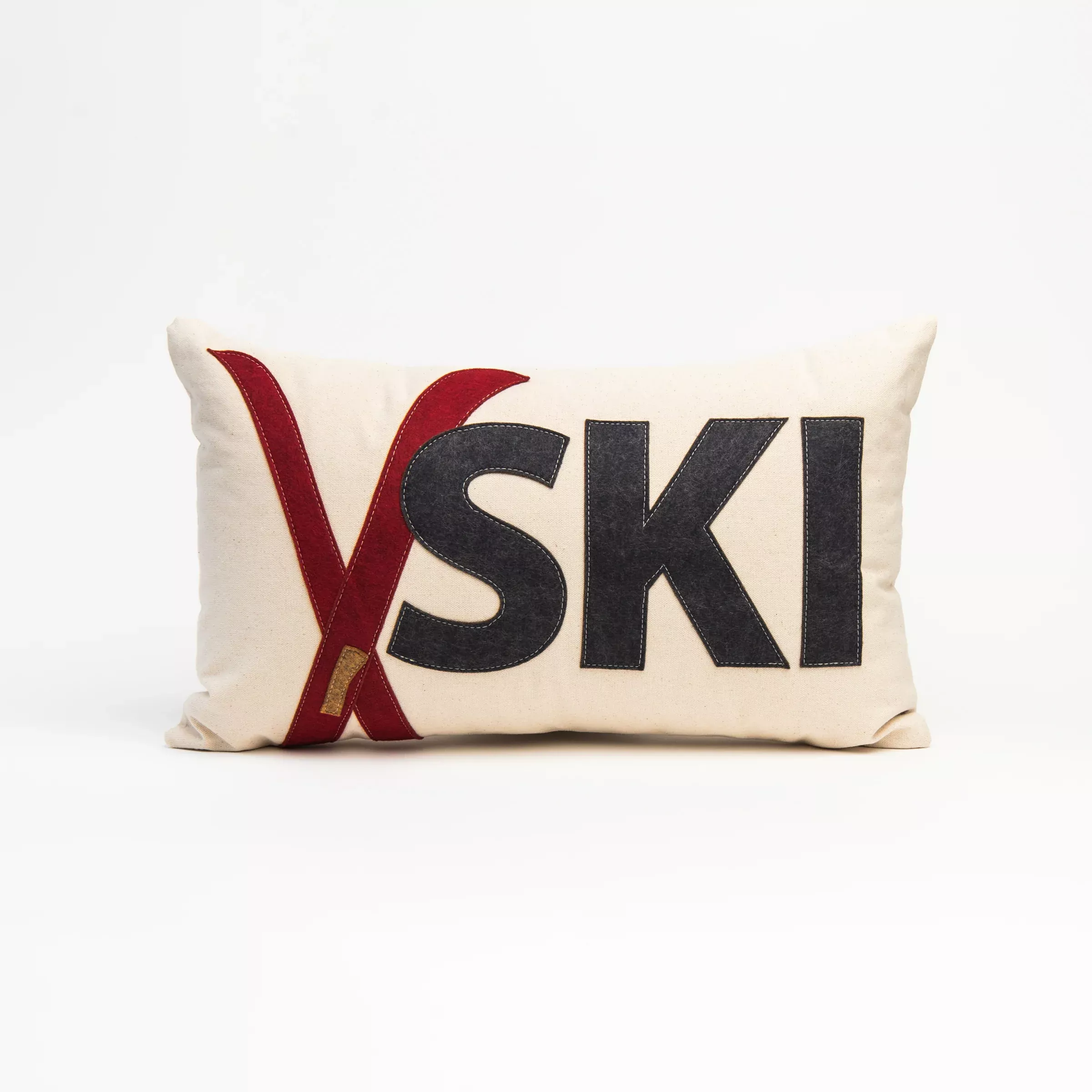Red Crossed Ski Lumbar Pillow