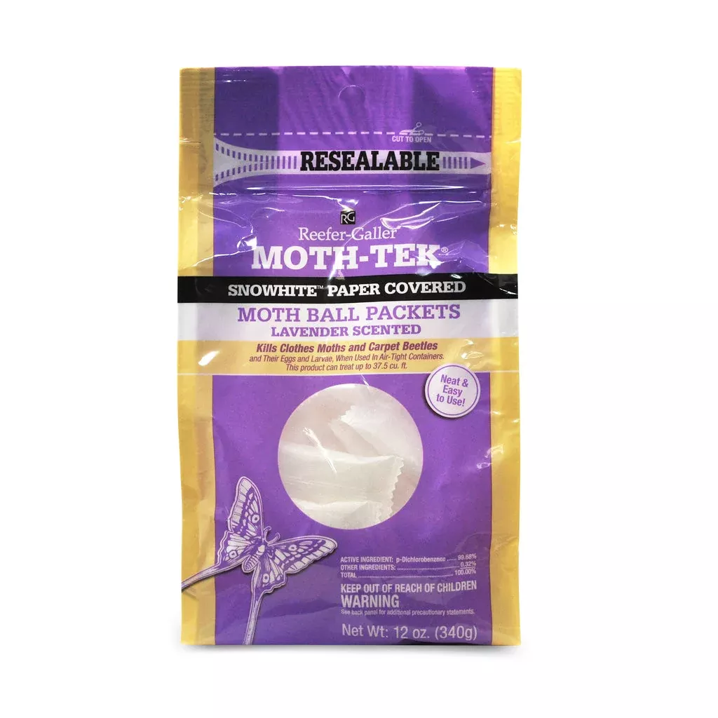 Reefer-Galler Moth-Tek Snowhite Paper Covered Moth Ball Packets - Lavender Scented - 12oz Bag