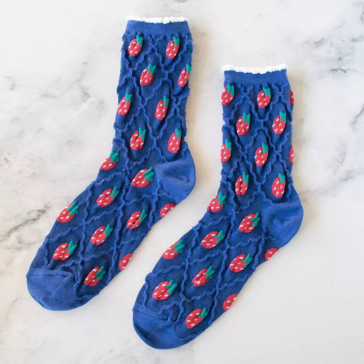Retro Strawberry Socks in Blue