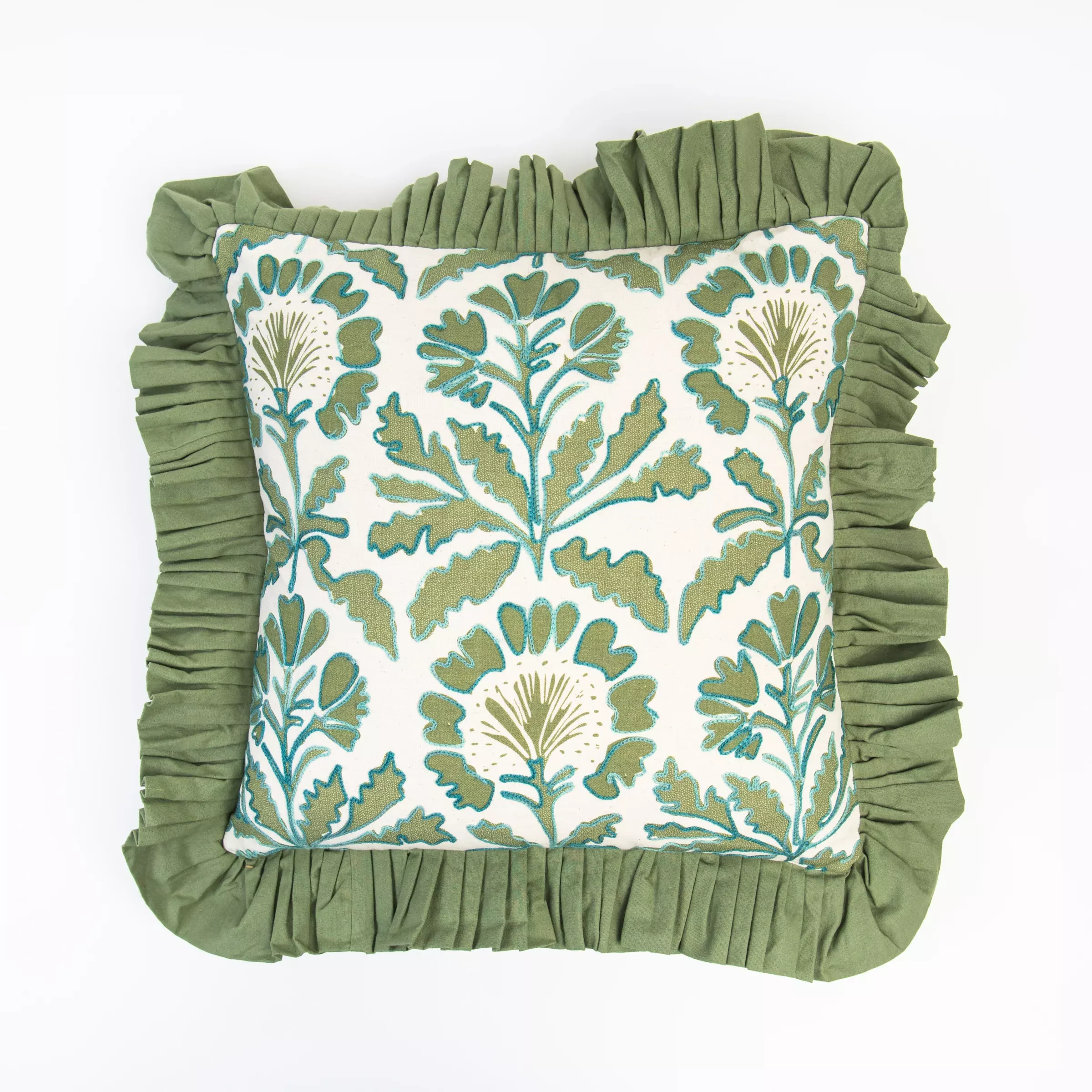Sage Marigold Ruffle Pillow