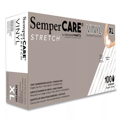 SemperCare SCVNP105 Stretch Vinyl Examination Gloves - X-Large, Cream (100/Box)