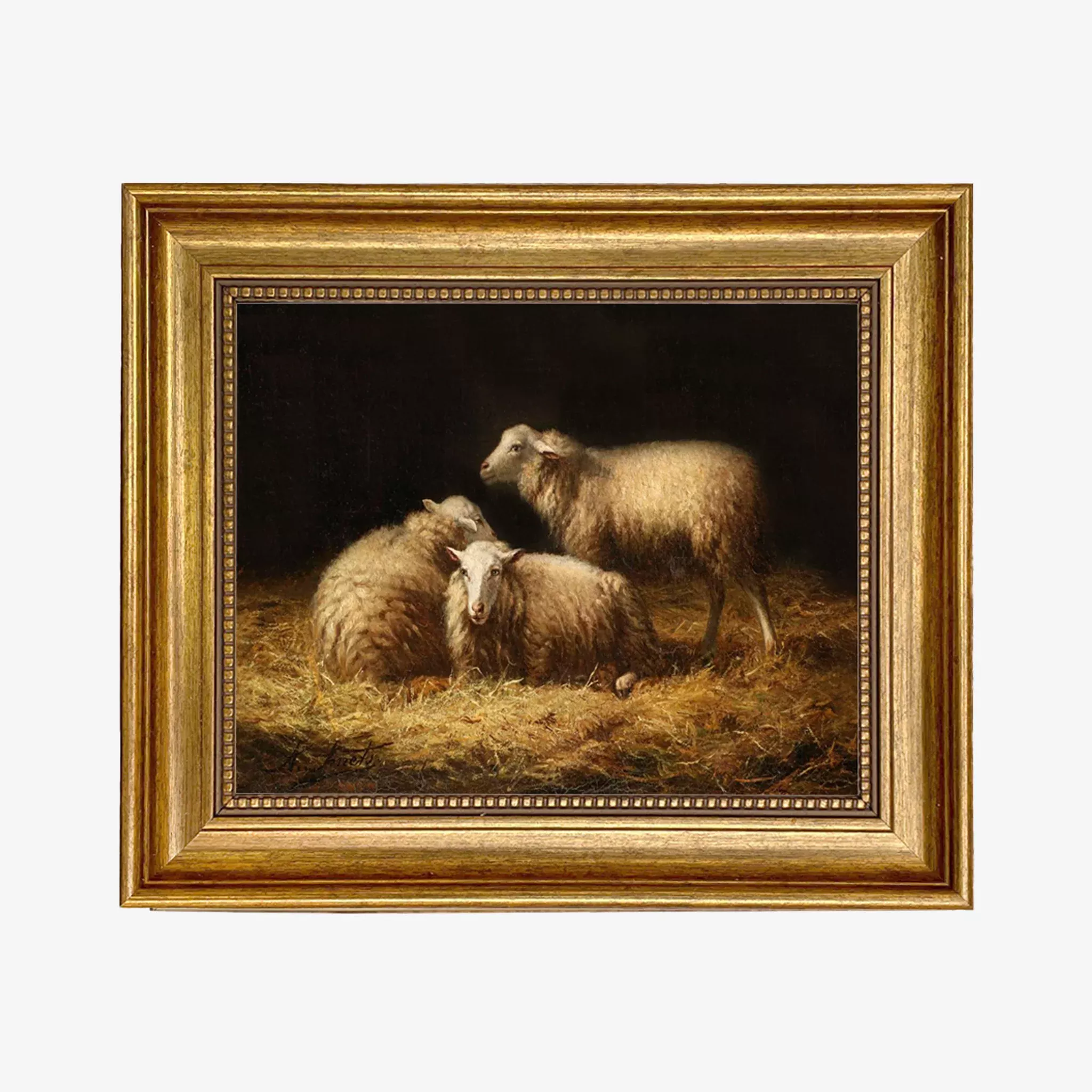 Sheep in the Barn Vintage Framed Print