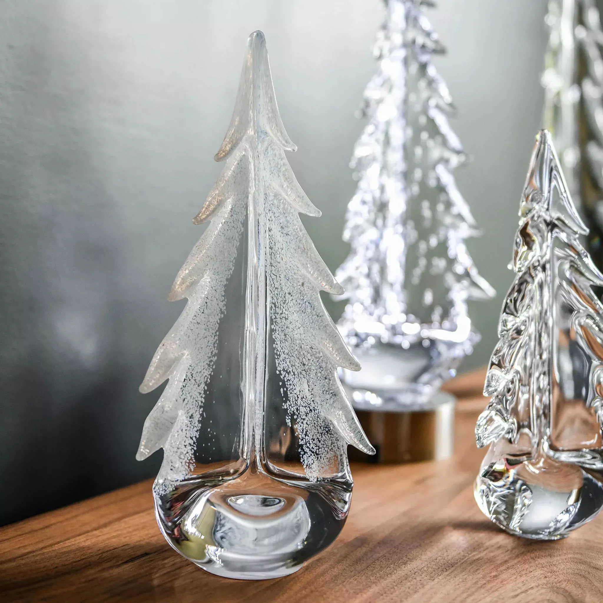 Simon Pearce Snowy Branches Evergreen Glass Tree, 12"