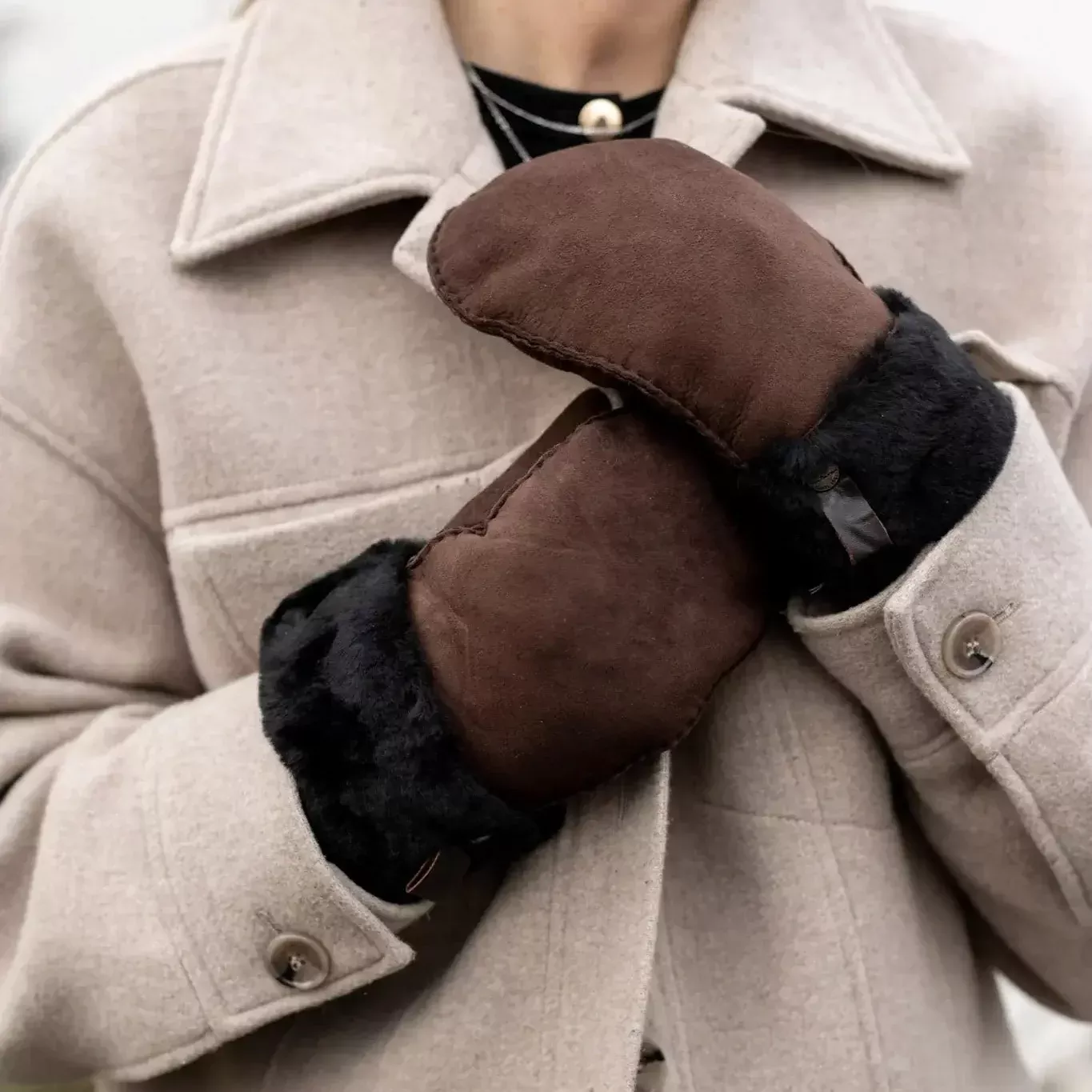 Small Dark Brown Sheepskin Mittens