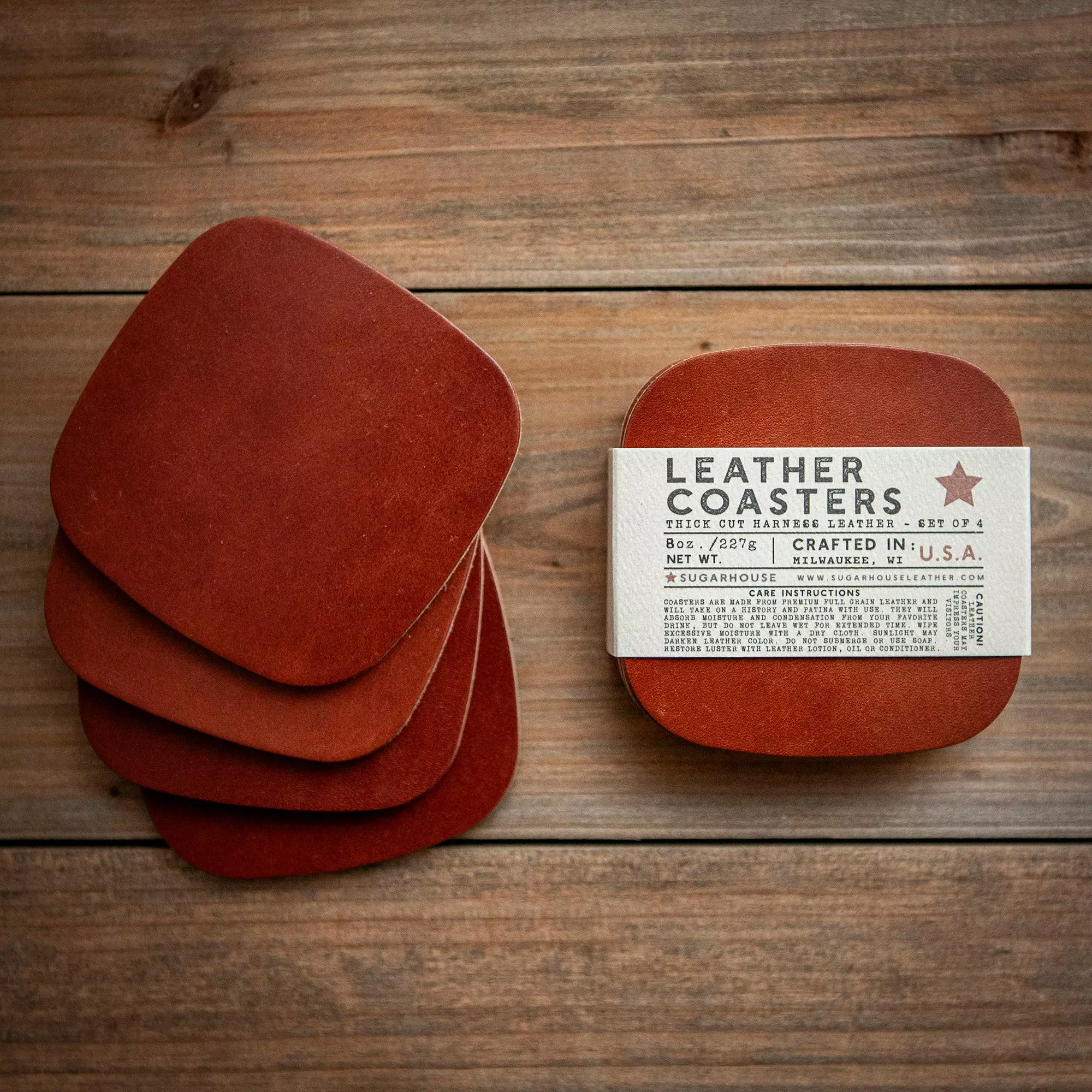 Square Leather Coasters - Set of 4