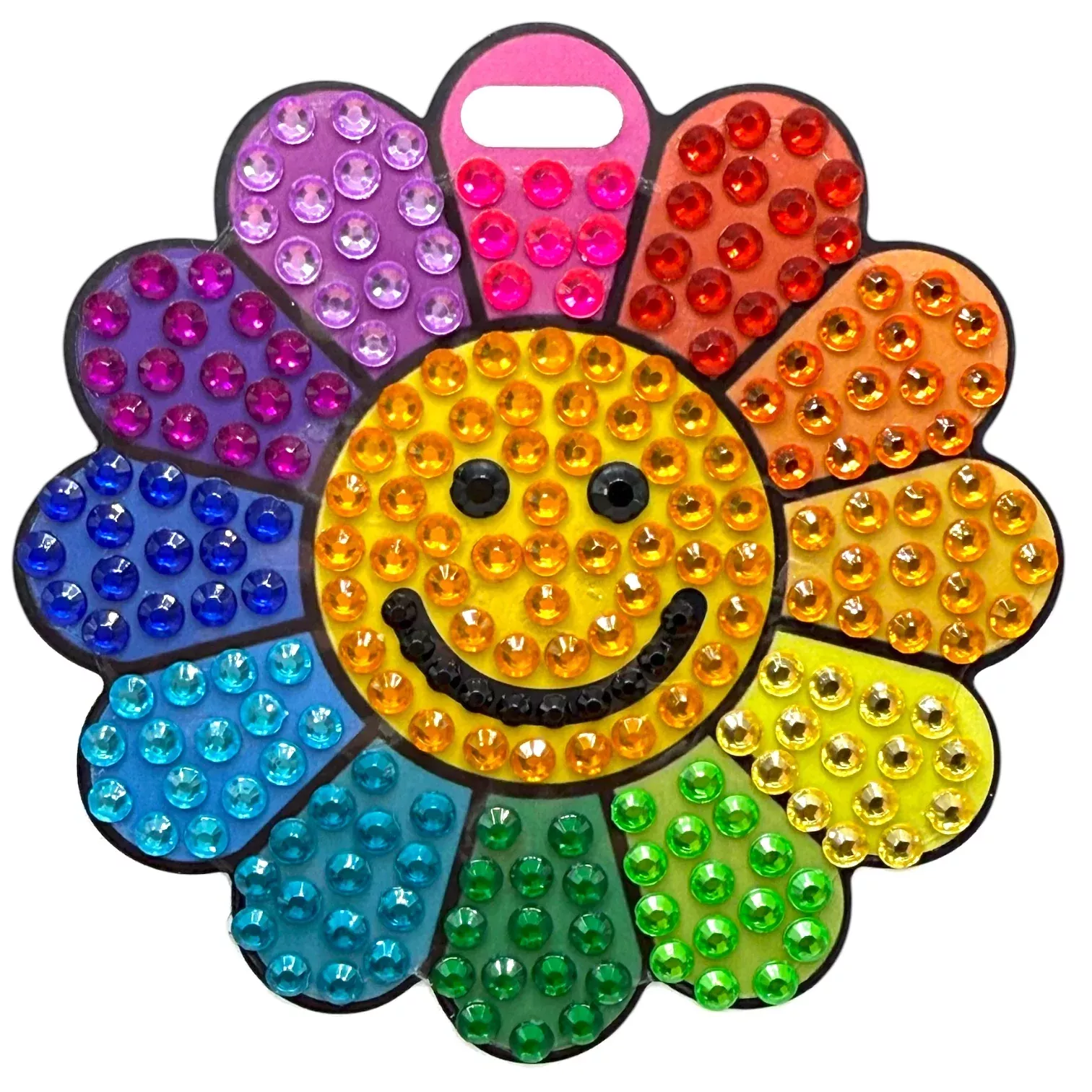 StickerBeans Sparkle Luggage Tag – 3.5" dia. – Rainbow Daisy