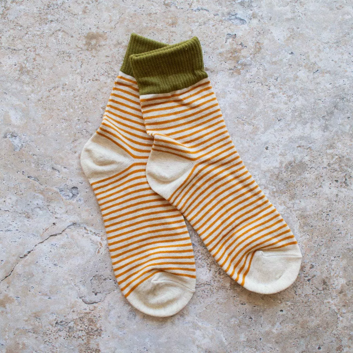 Stripe Socks in Olive and Oatmeal