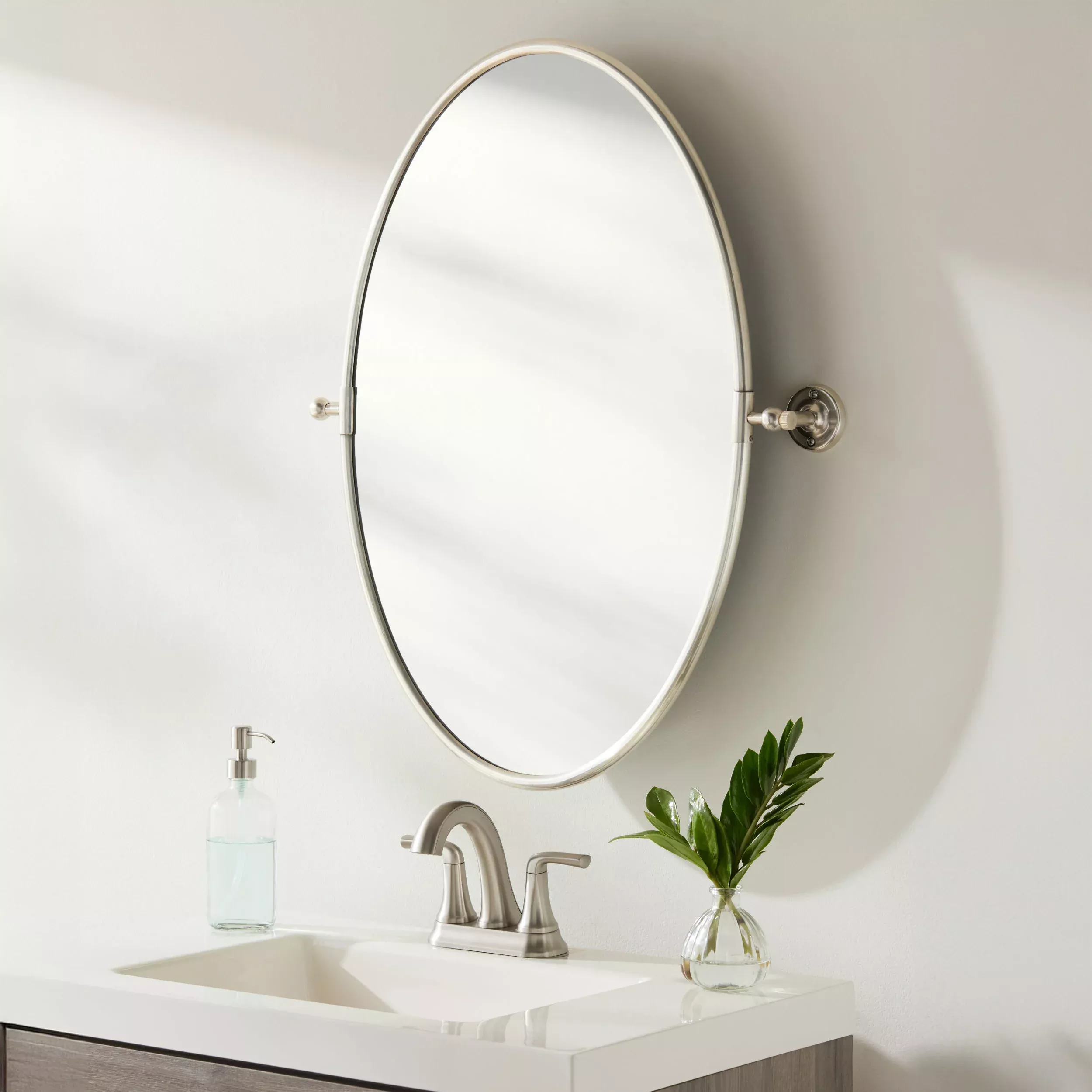 Surya Burnish Oval Accent Mirror in Antiqued Silver