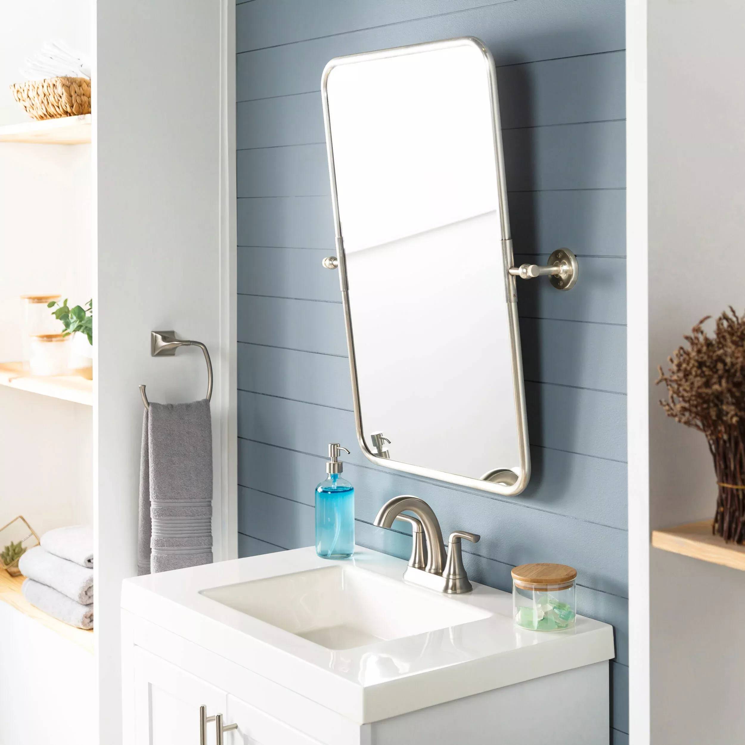 Surya Burnish Rectangular Accent Mirror in Antiqued Silver