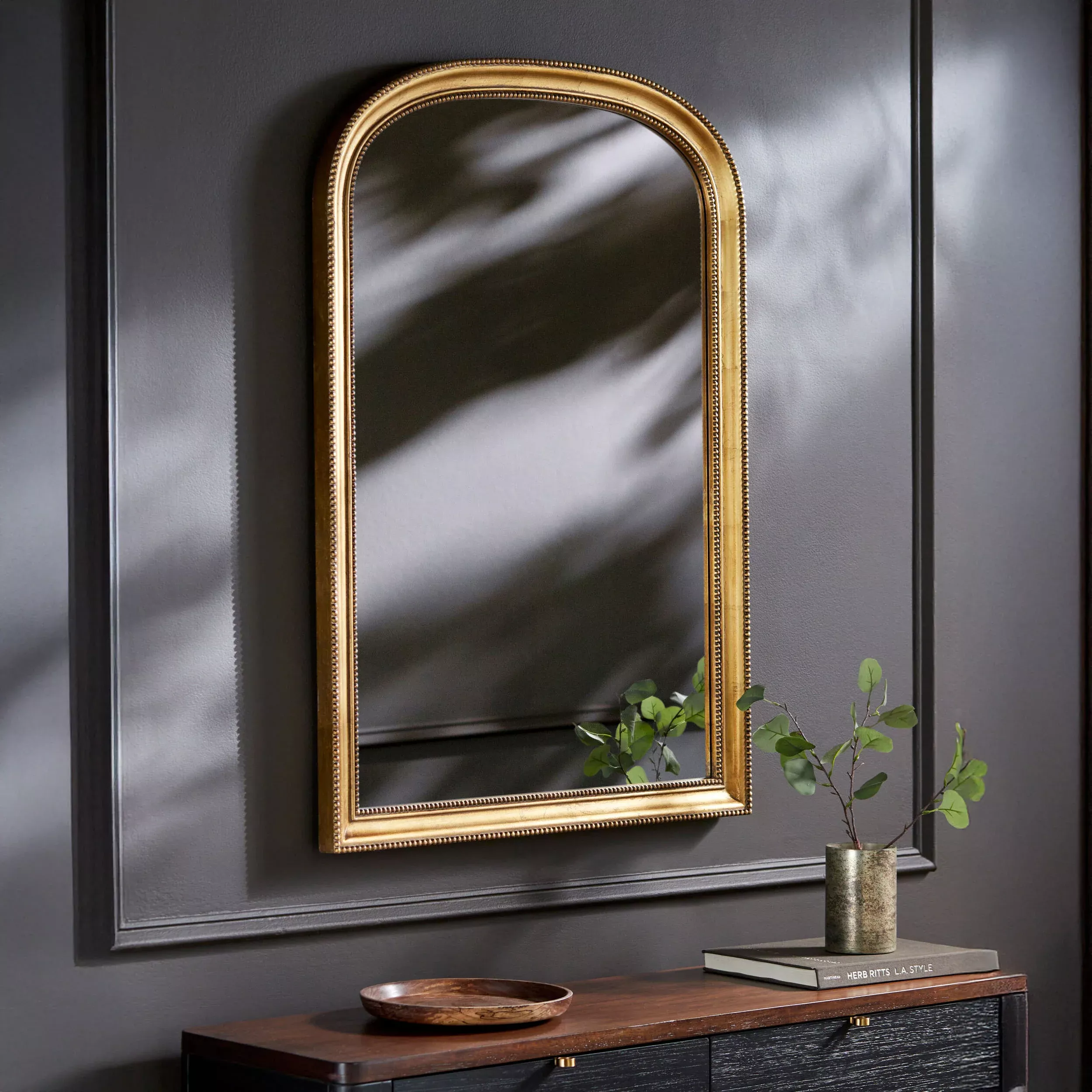 Surya Nalanda Mantel Mirror in Antiqued Gold
