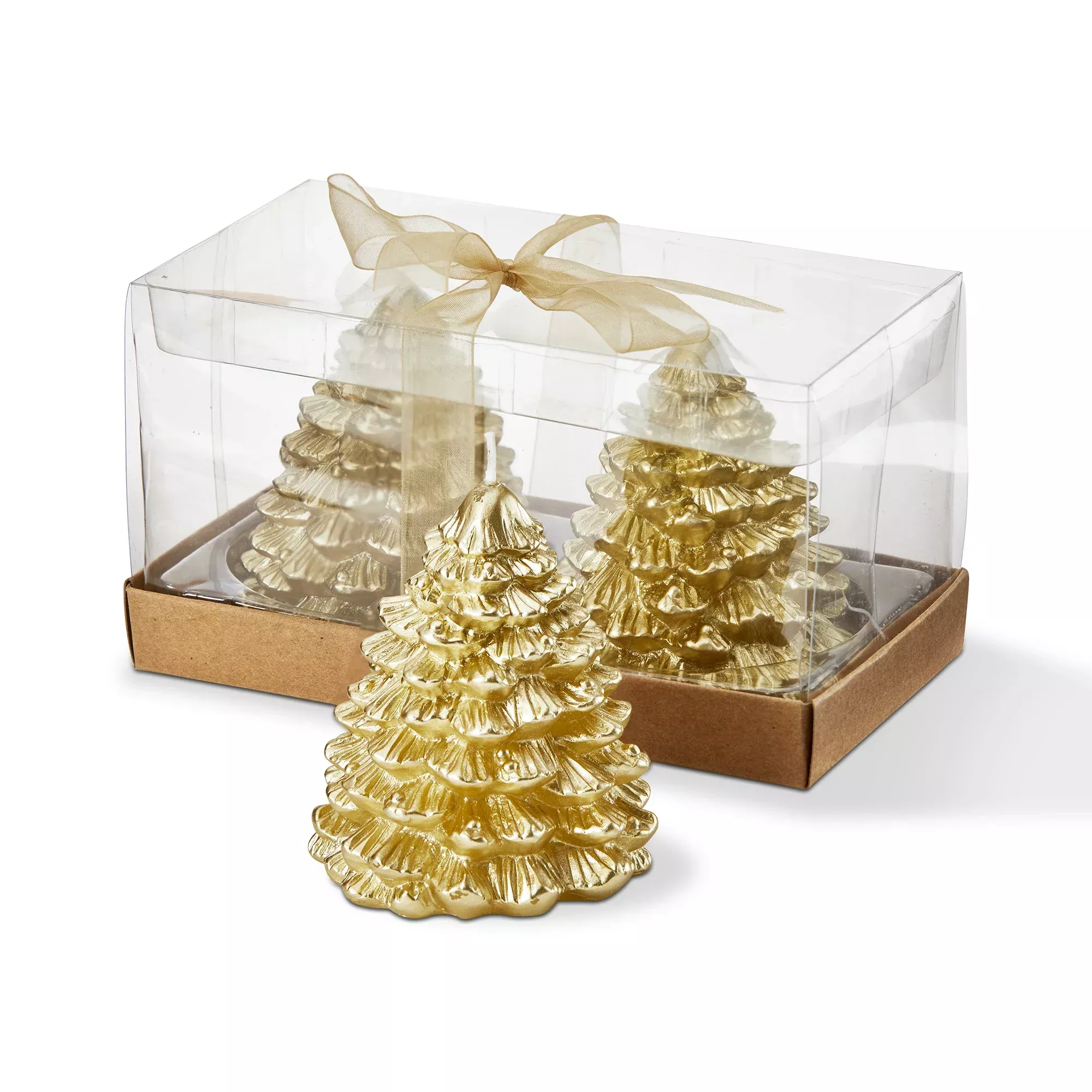 Tag Fir Tree Candle – 3.5"- Gold – Set of 2
