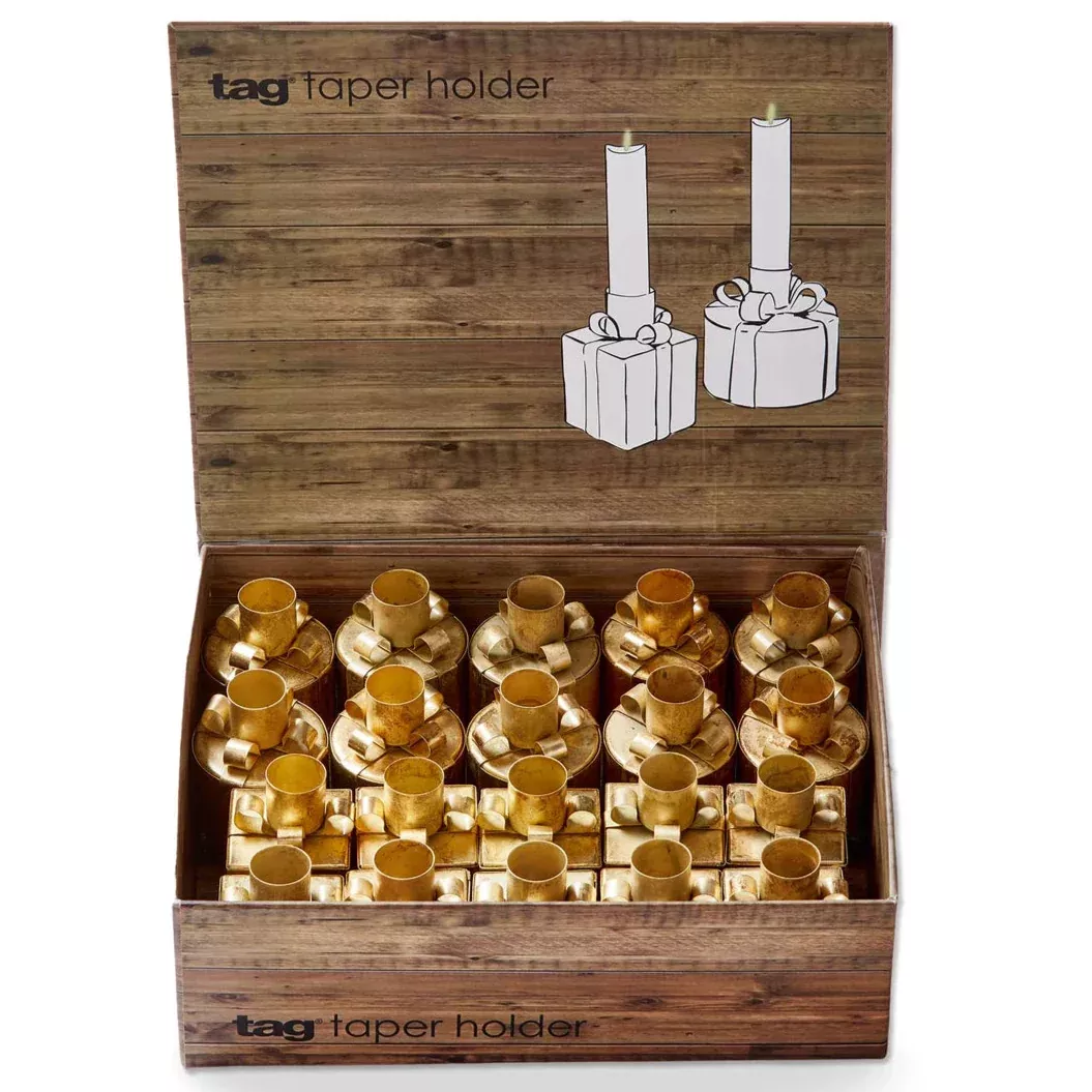 Tag Gift Themed Candle Holder – Gold – Assorted – Each Sold Separately