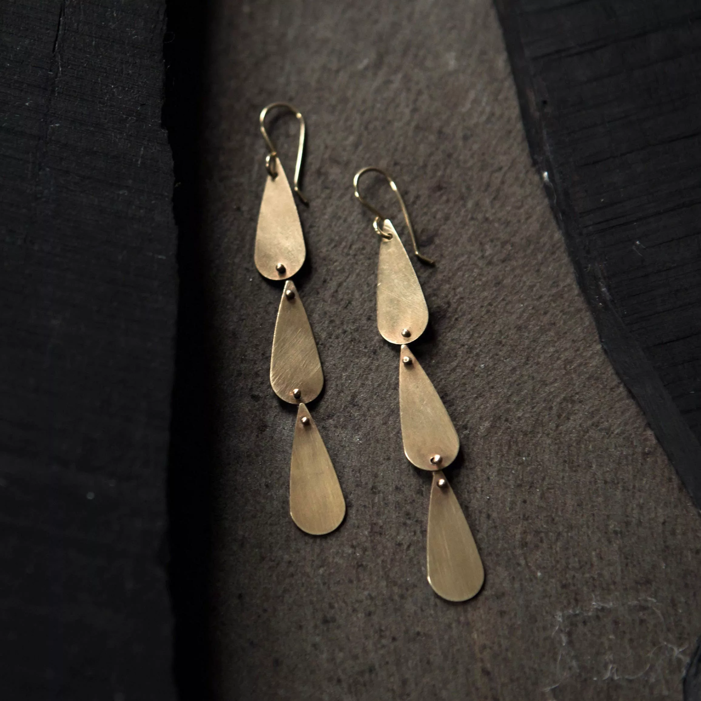 Tiny Anvil Brass Rain Earrings